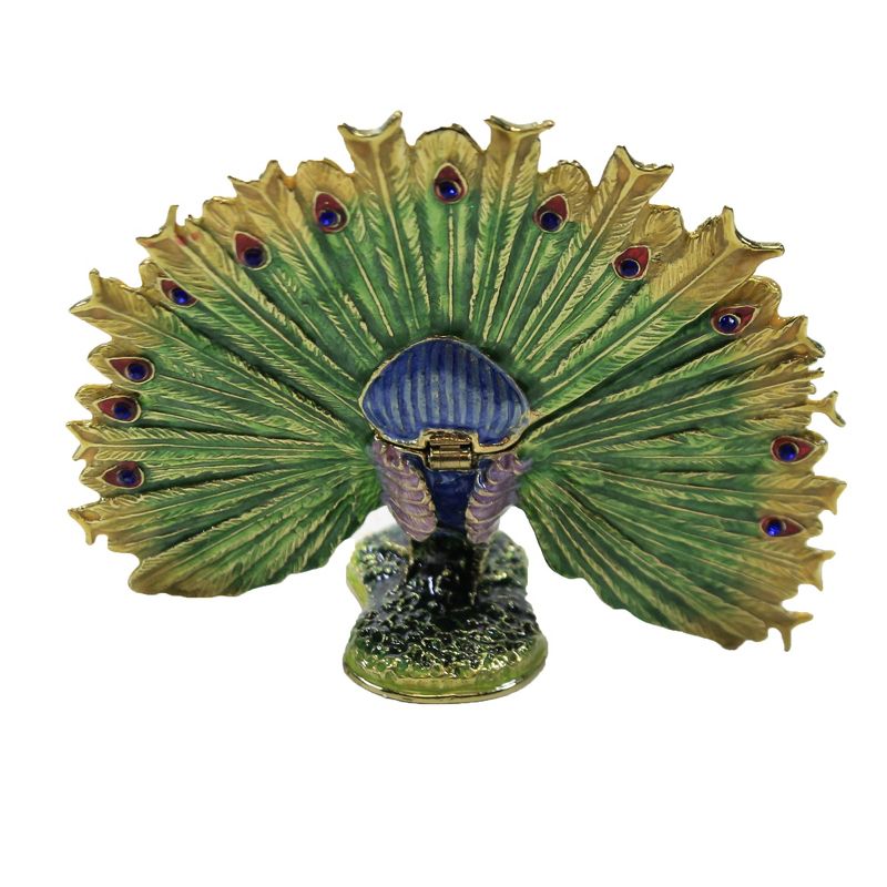 Hinged Trinket Box 3.0" Peacock Eye Tail Feathers  -  Decorative Figurines