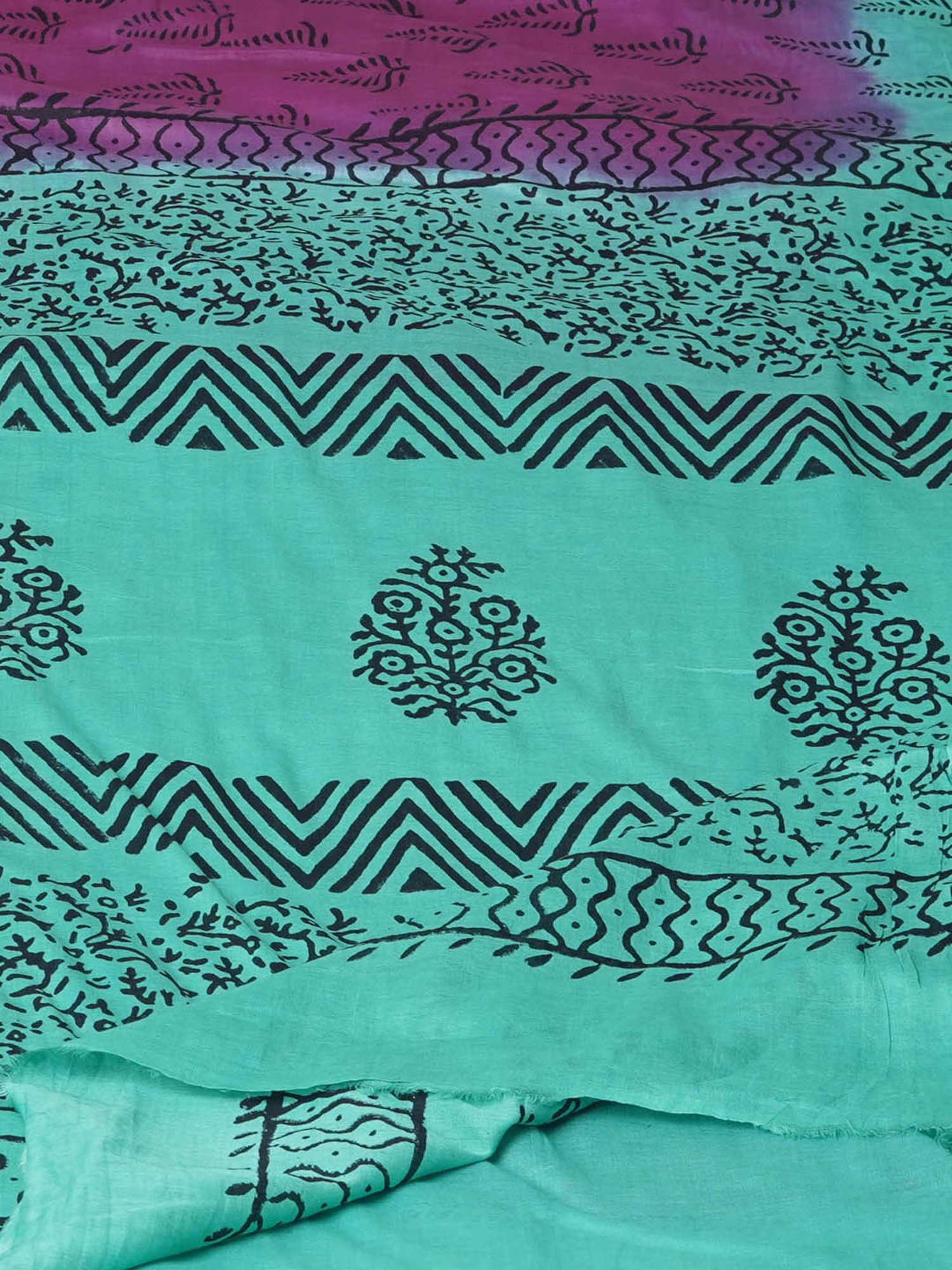 Unnati Silks Purple & Green Cotton Printed Saree With Unstitched Blouse