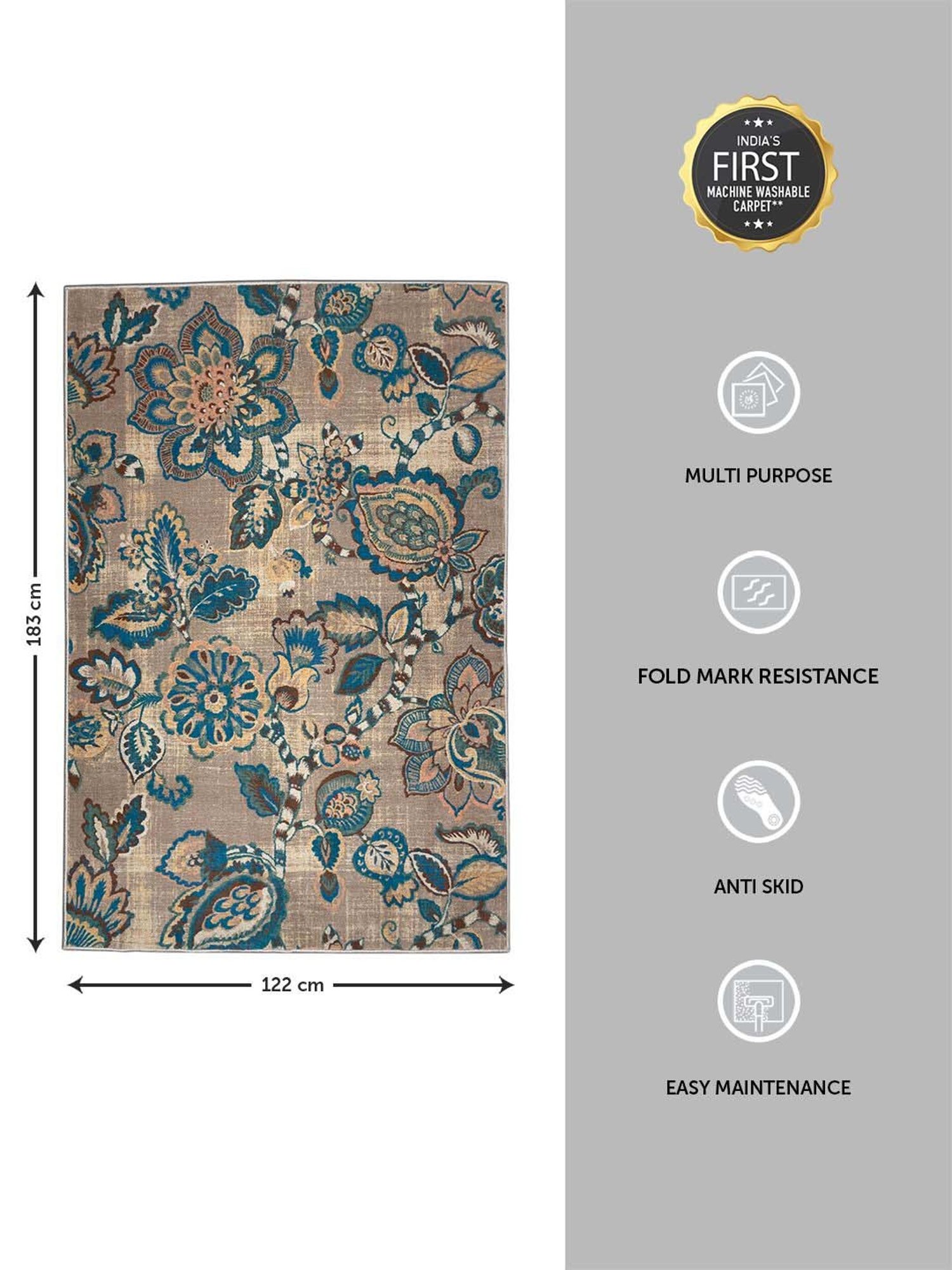 Welspun Blissful Brown Polyester 400 GSM Anti Skid Area Rugs