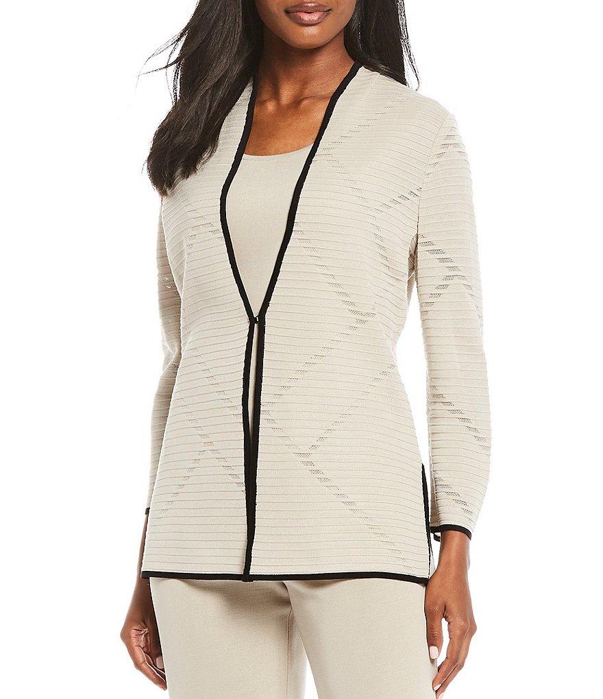 Misook Long Sleeve Black Banded Beige Jacket