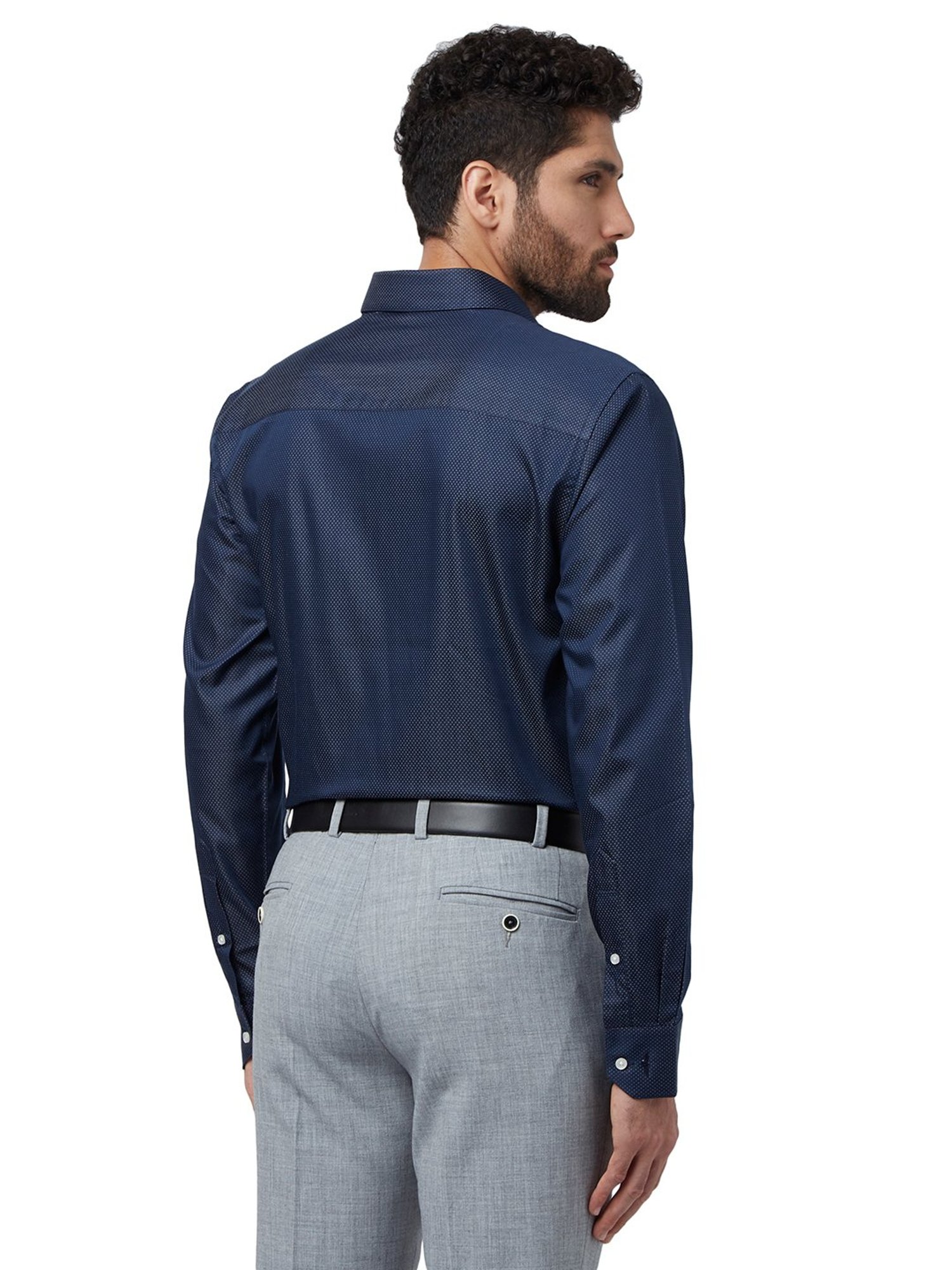 Sojanya Blue Cotton Regular Fit Self Pattern Shirt