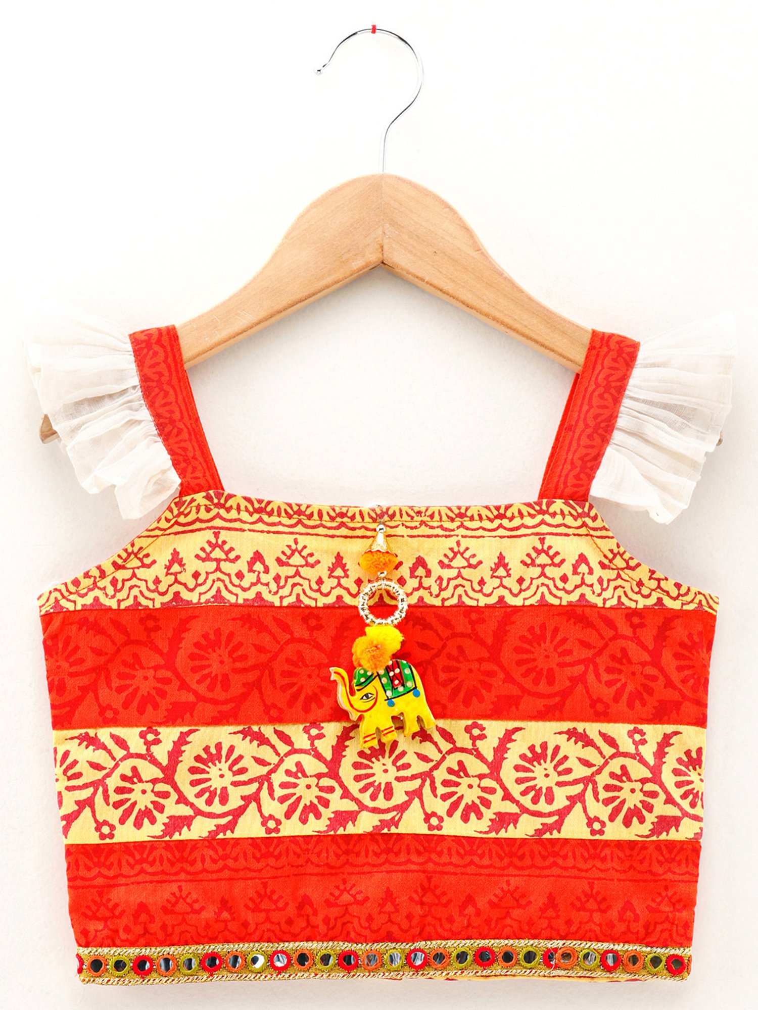 TWISHA Kids Orange & Yellow Printed Top with Dhoti