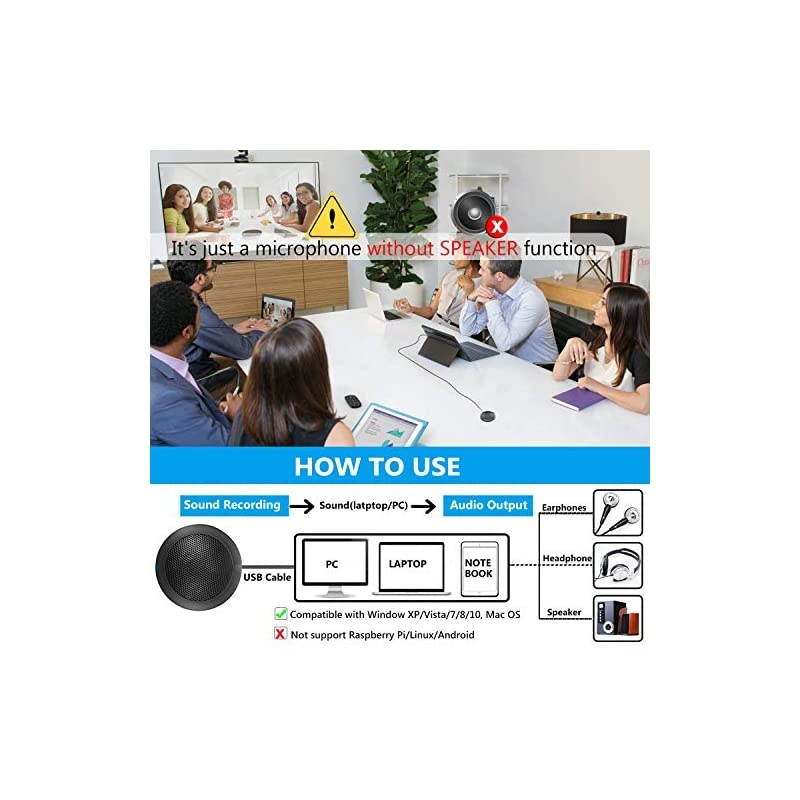 USB Computer Microphone, Portable Omnidirectional Condenser Boundary Laptop Conference Microphone for Recording, Video Meeting, Gaming, Skype, VoIP Calls with 360&deg;10ft Pickup Range