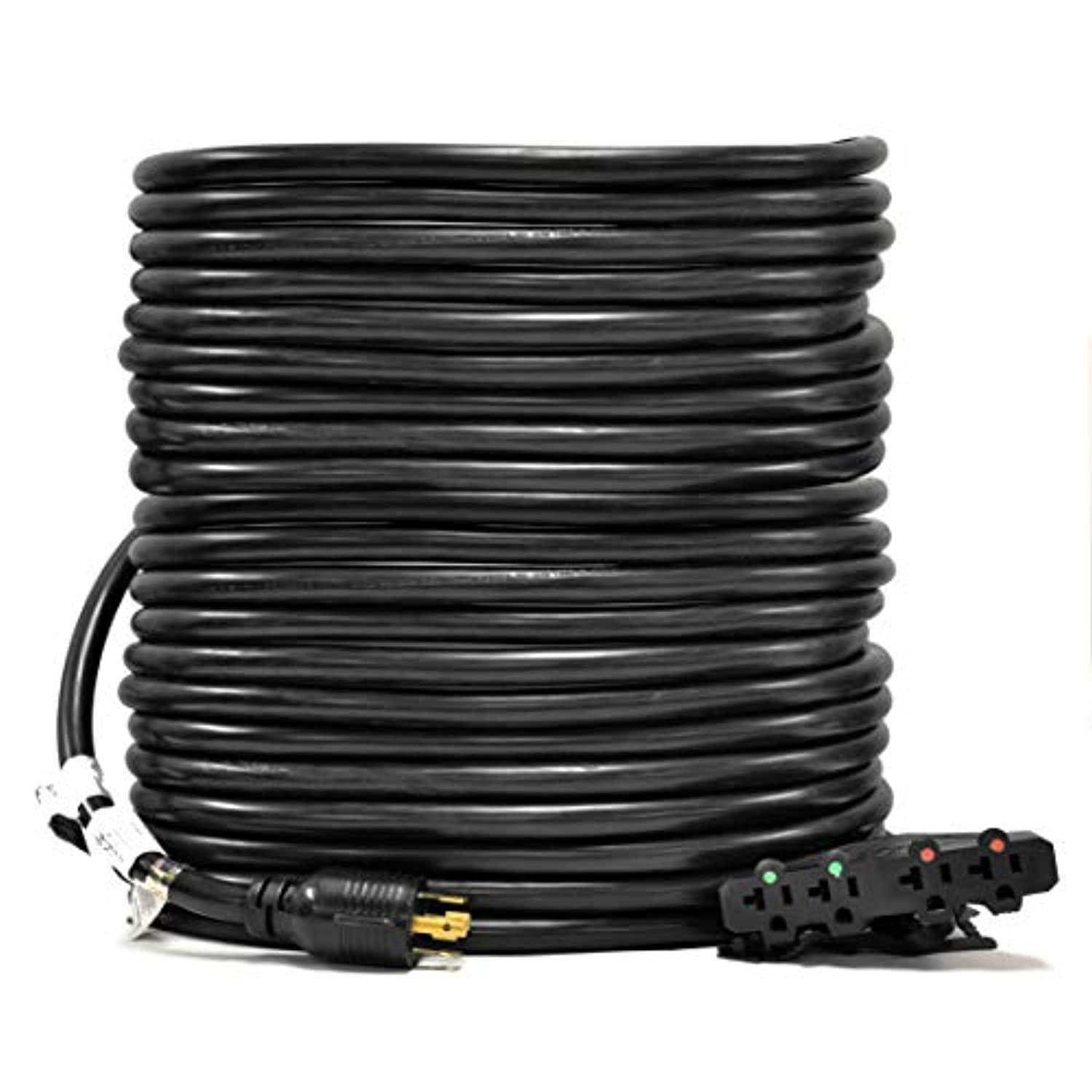 ceptics gn-cd-2-100 extension distribution power cord nema l14-30p 30 4x 5-15/20r 20-amp, 30/20a, black, 100 feet
