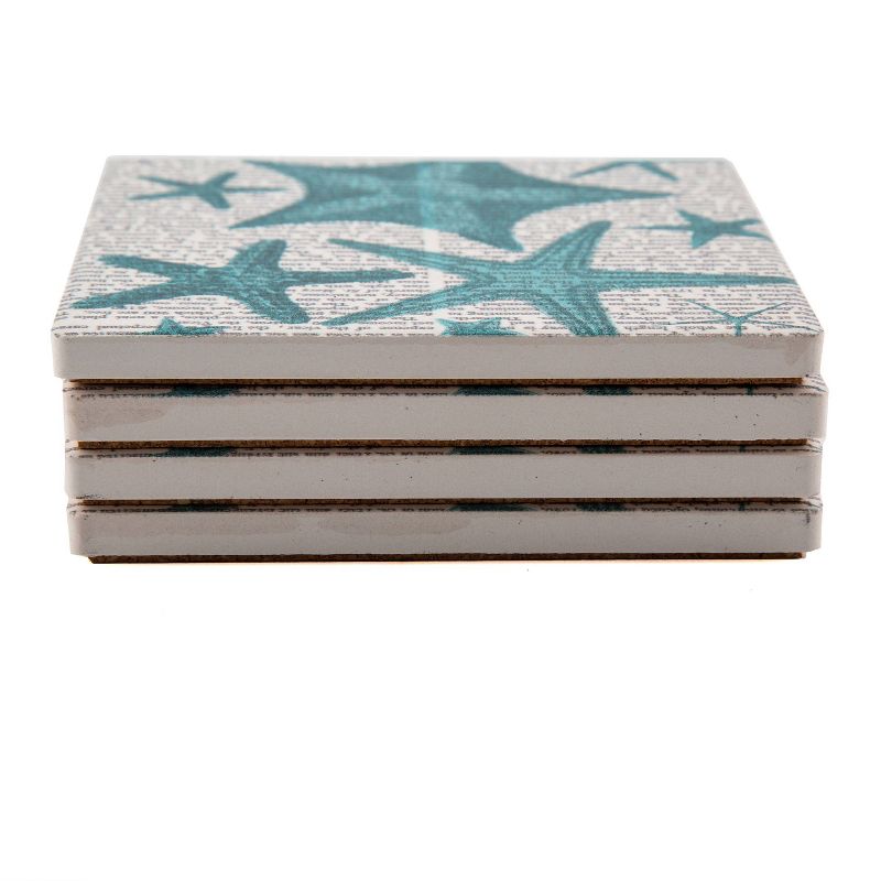 Thirstystone Fishing Lines Coasters Set of 4 - Blue Green Starfish