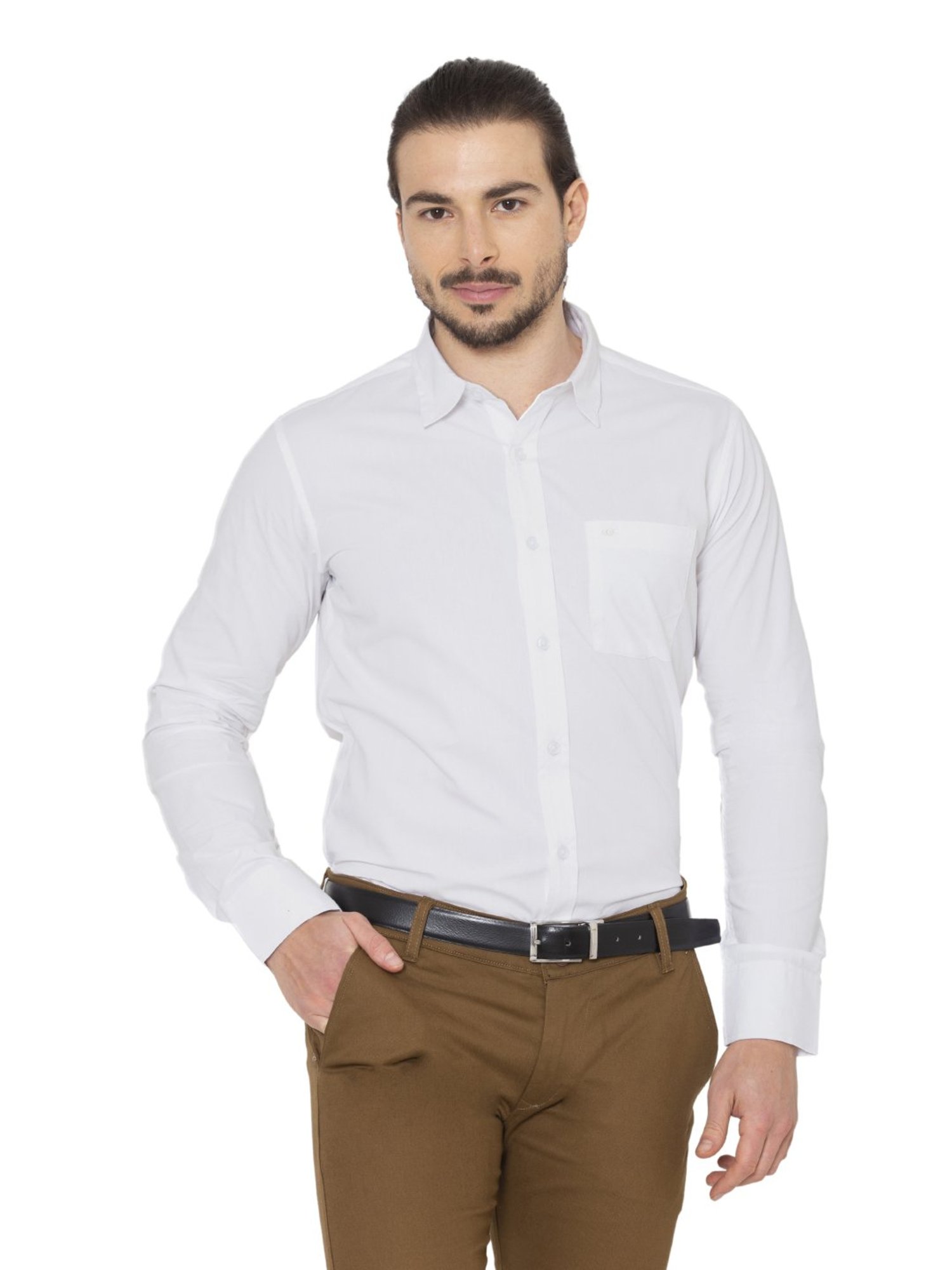 Allen Cooper White Cotton Regular Fit Shirts