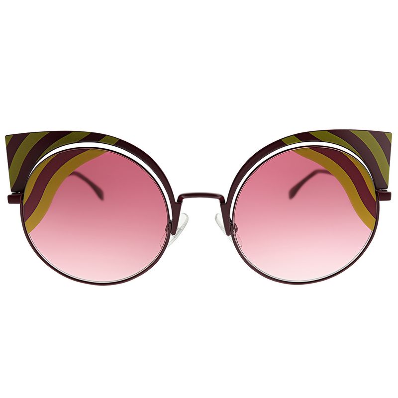 Fendi Hypnoshine FF 0215 0L9 Womens Round Sunglasses Burgandy Yellow Striped 53mm
