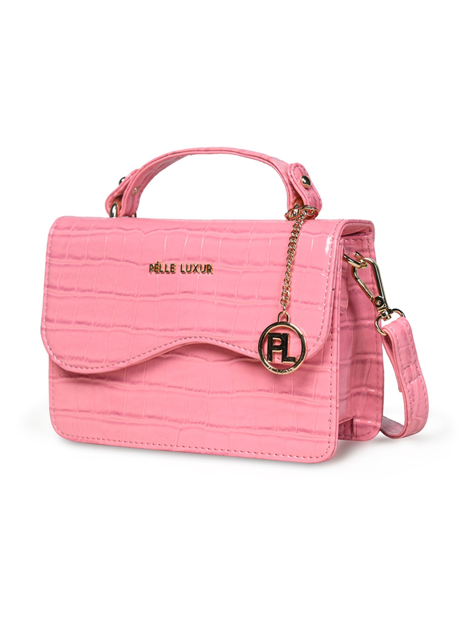 PELLE LUXUR Baby Pink Animal Effect Small Cross Body Bag