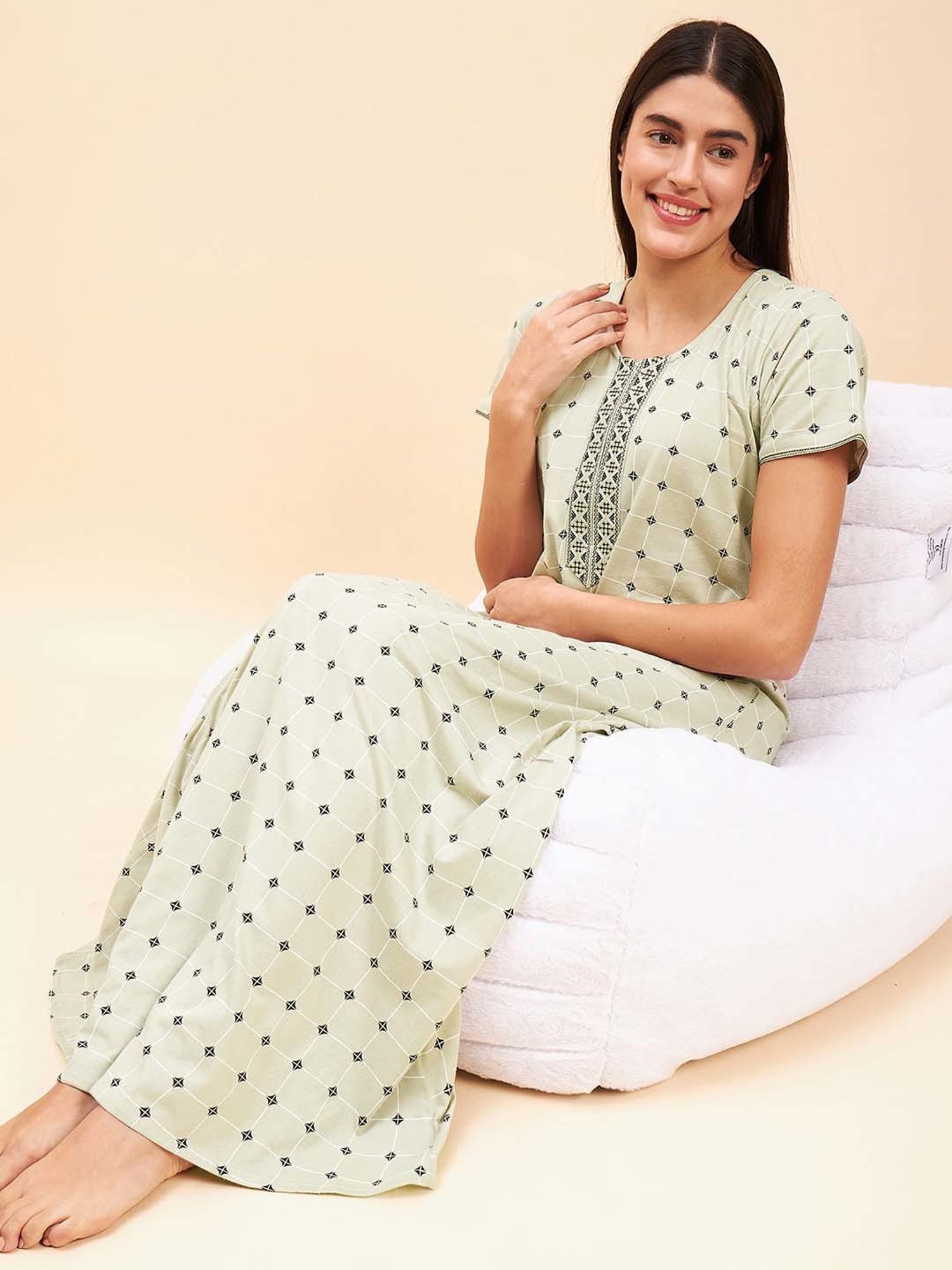 Sweet Dreams Green Cotton Printed Nighty