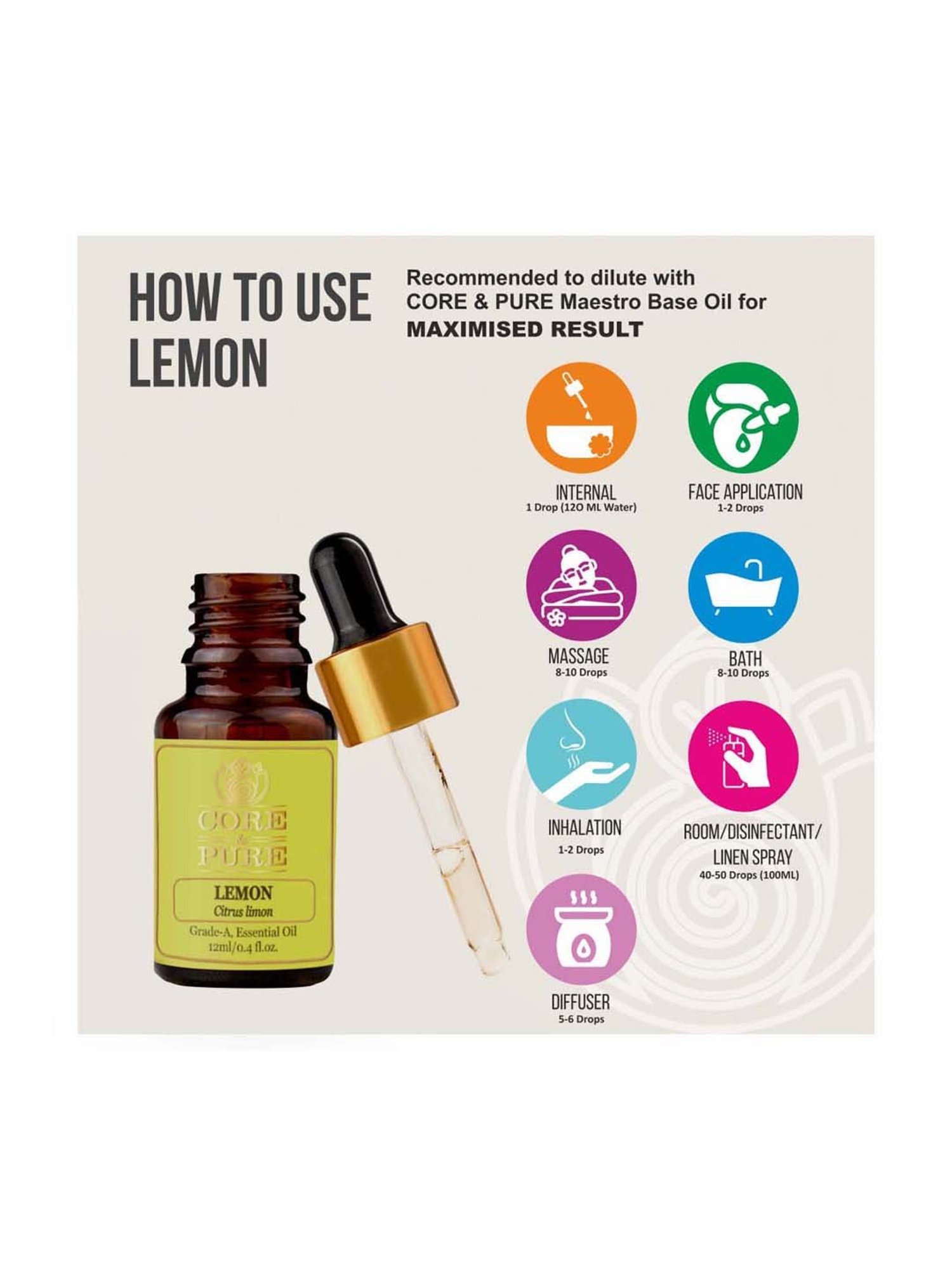 CORE & PURE Lemon Essential Oil - 12 ml