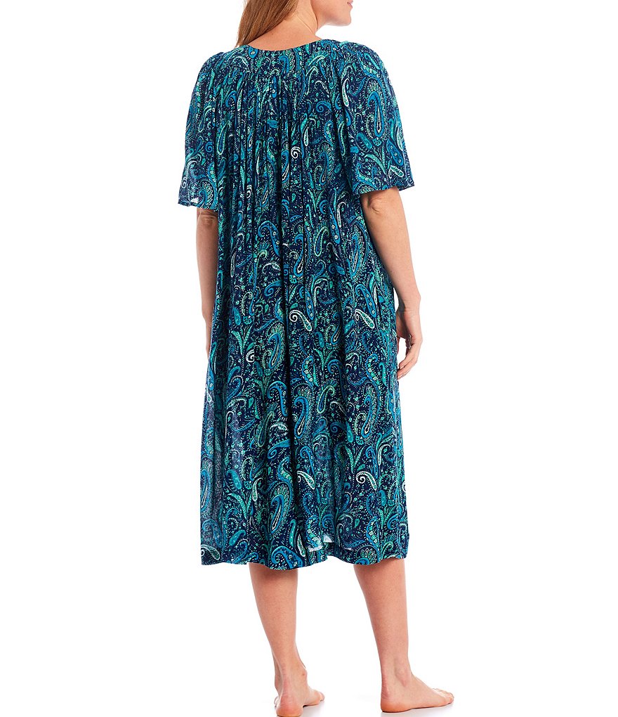 Go Softly Paisley Print Crinkled Henley Neck Patio Dress
