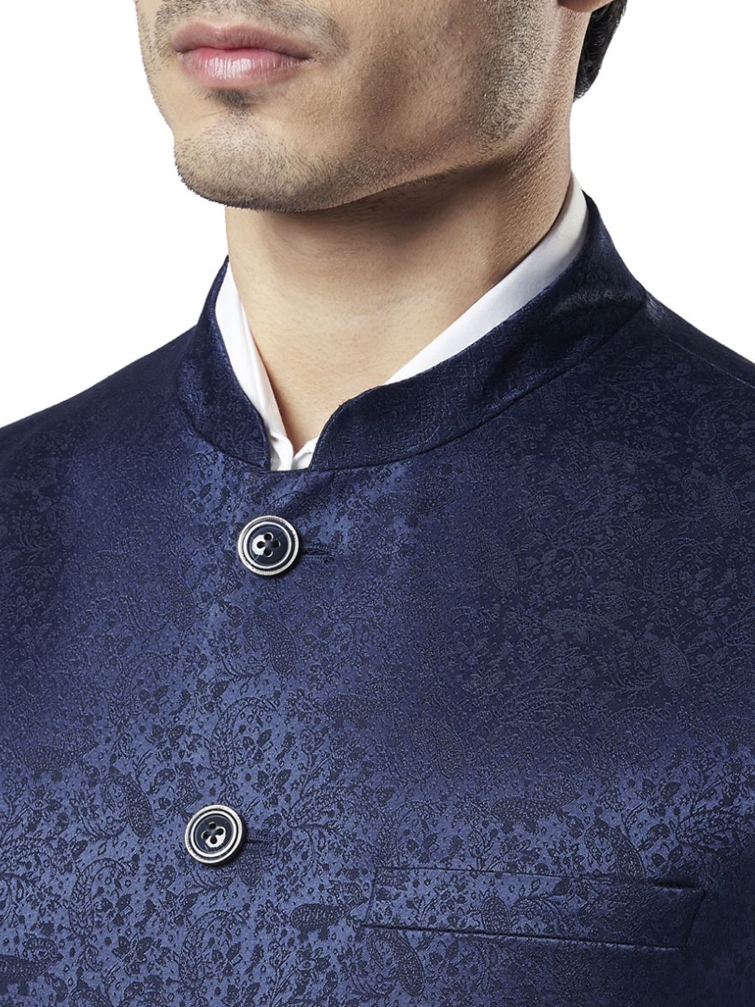 Raymond Blue Regular Fit Printed Nehru Jacket