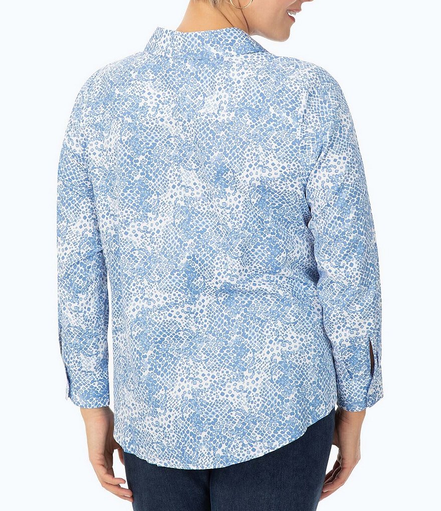 Foxcroft Plus Size Pebbled Python Point Collar Neck Long Sleeve Non Iron Shirt