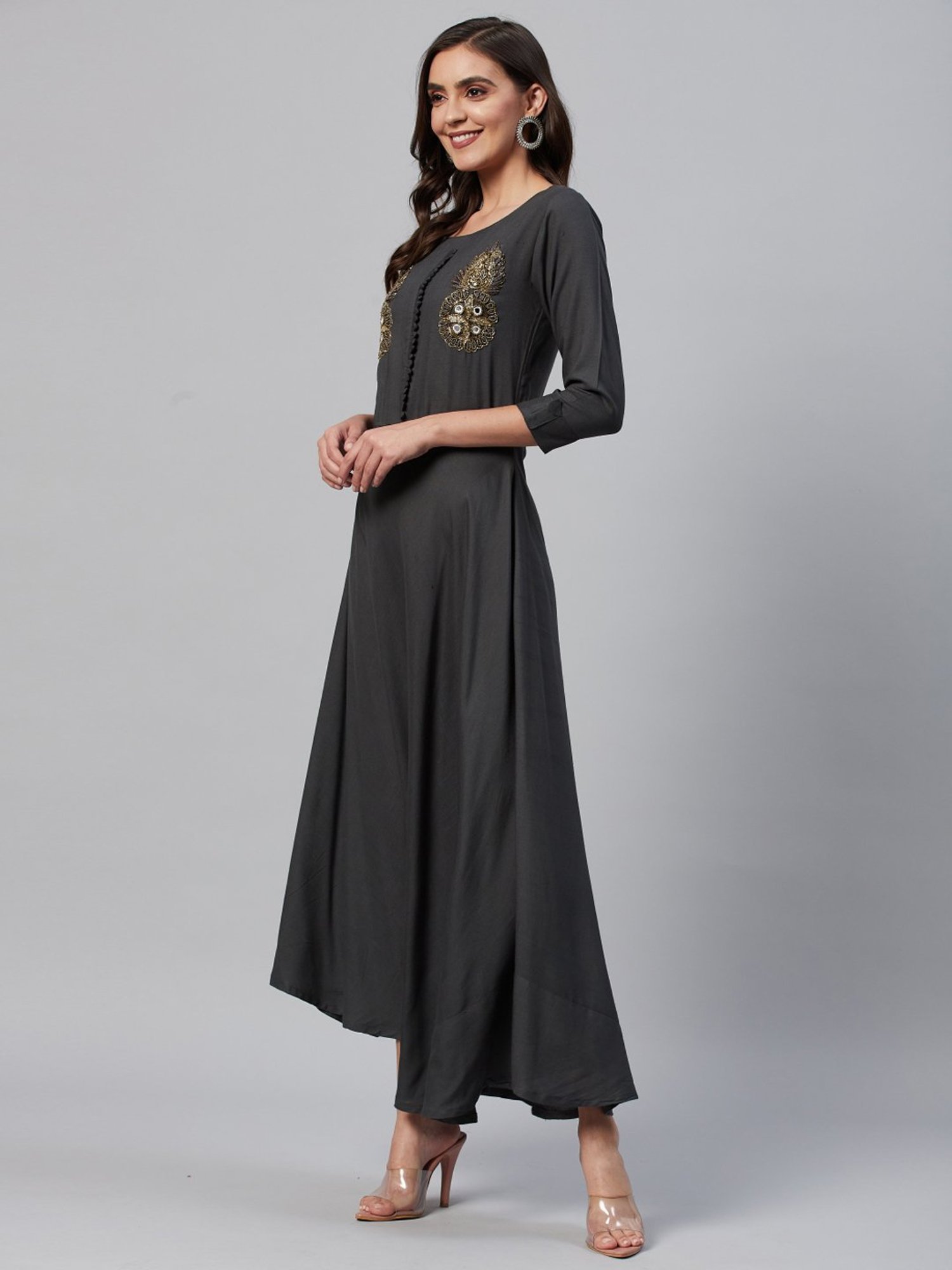 HIGHLIGHT FASHION EXPORT Grey Embellished Maxi Dress