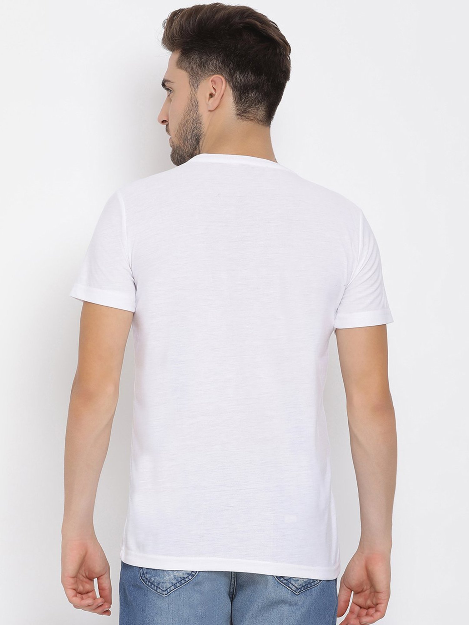 Hangup Plus White Regular Fit Printed Crew T-Shirt