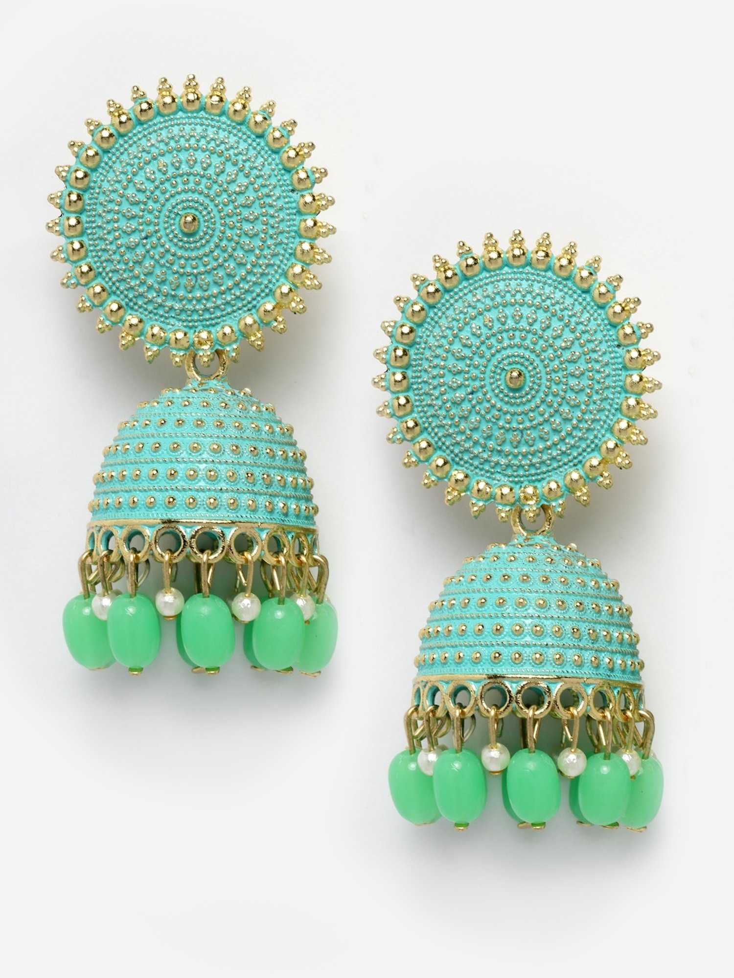 Moedbuille Handcrafted Meenakari Tasselled Floral Design Gold-Plated Antique Jhumki Earrings