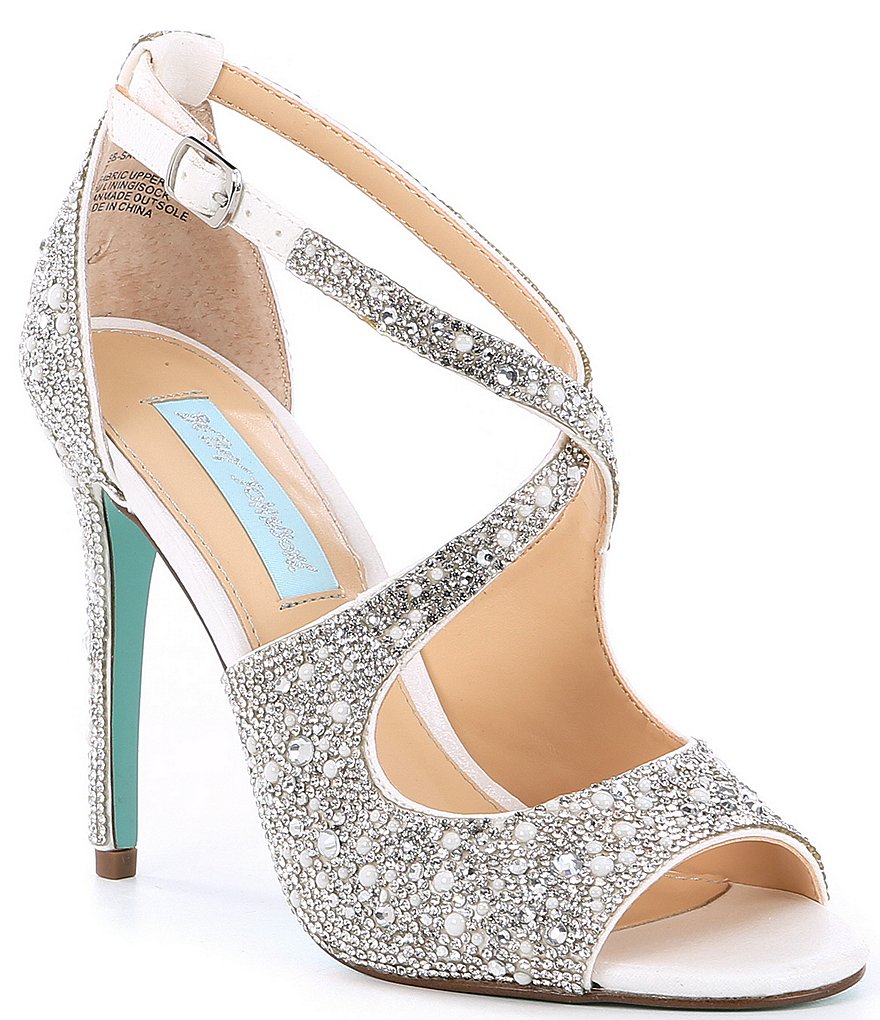 Blue by Betsey Johnson Sage Rhinestone Jeweled Satin Peep Toe Dress Sandals