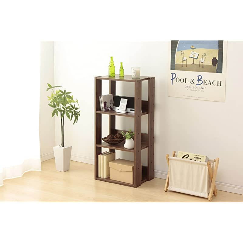 USA OWR-400BR 3-Shelf Open Wood Shelving Unit, Medium, Brown