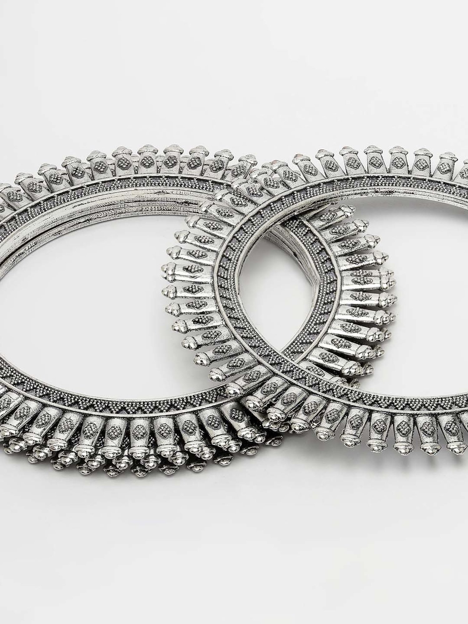 NVR Silver-Plated German Silver Oxidized Bangles for Women - Set of 4