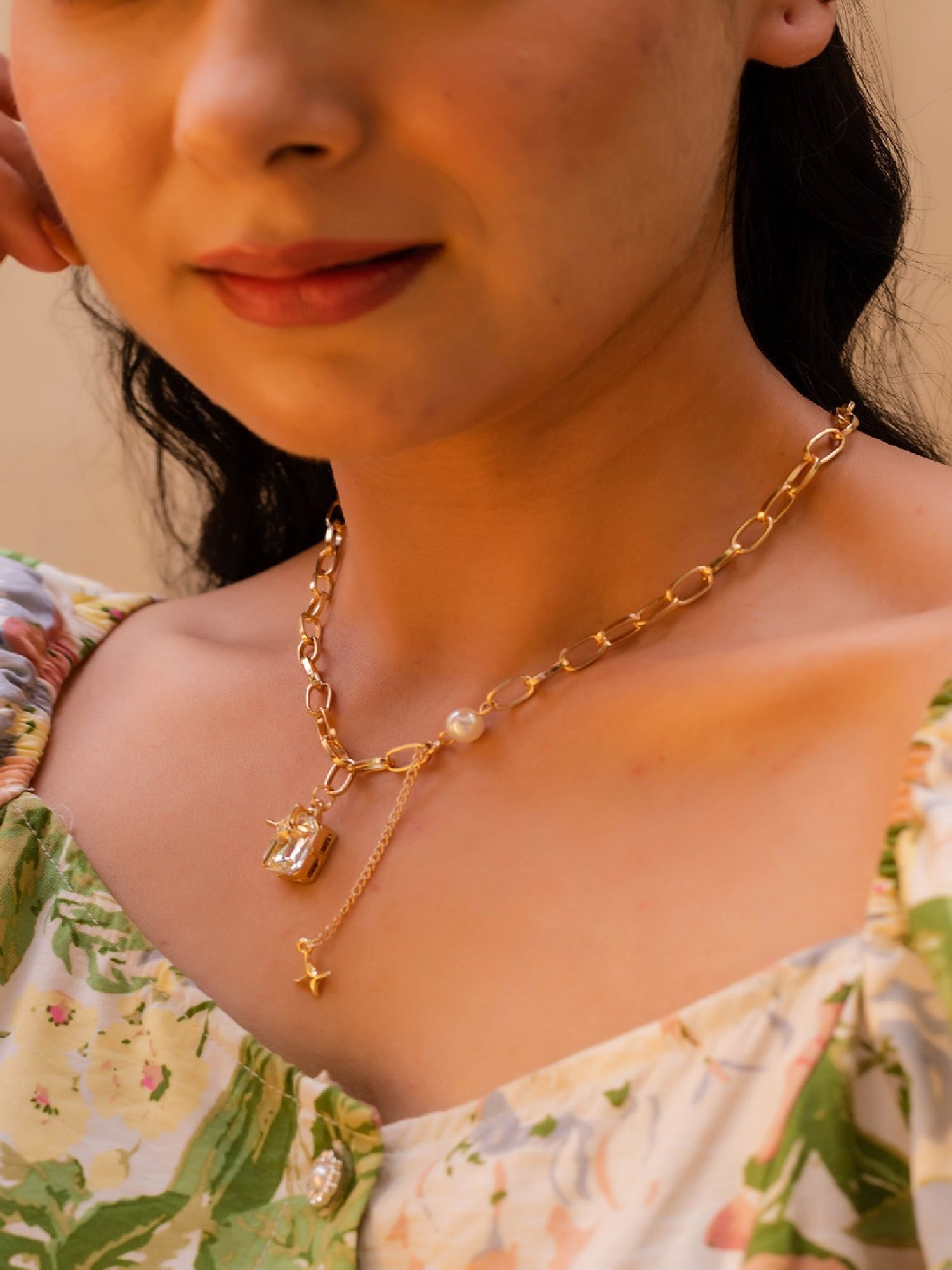 Jewelz Chain Necklace With Beautiful Stone Pendant for Girls & Women