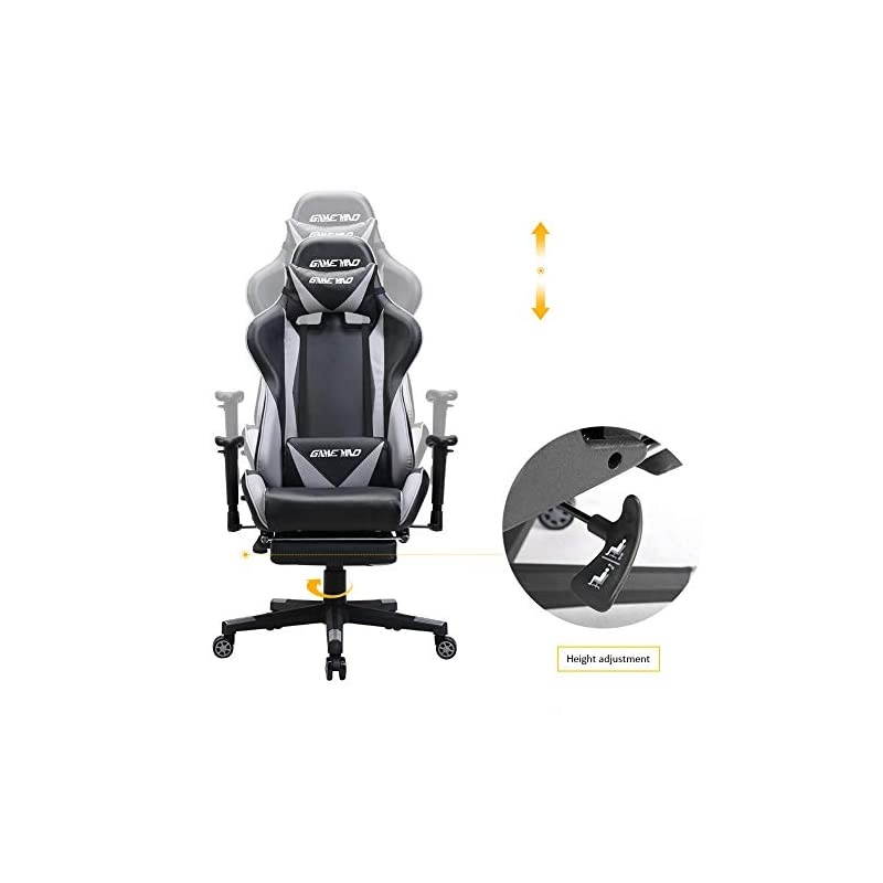 Back PU Leather Swivel Gaming Chair with Adjustable Lumbar Support Headrest Footrest Video Game Chair Racing Office Chair (Bule)