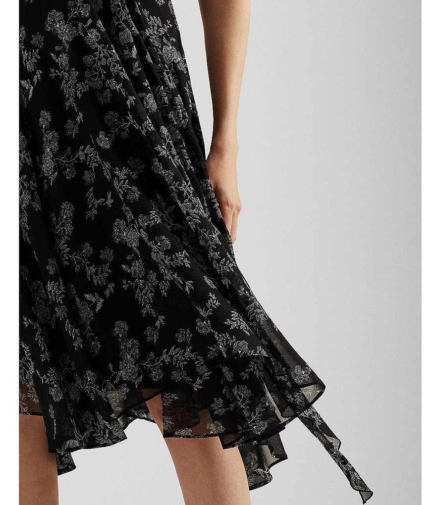 Jkara Chiffon Popover Beaded V-Neck 3/4 Capelet Sleeve Gown