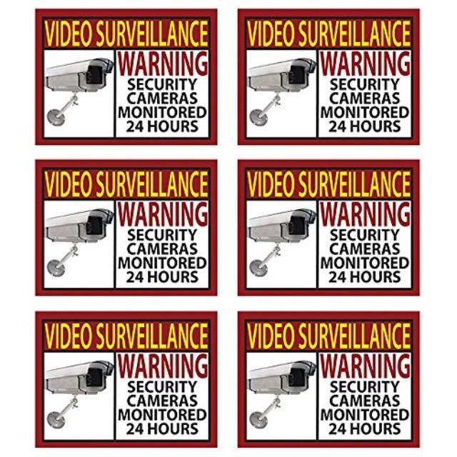 6 pack video surveillance sticker bright yellow and red best for home and business for indoor/outdoor use long lasting weather