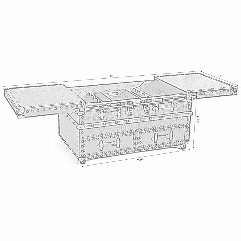 Vintiquewise Black Crocodile Leather Coffee End Table and Wine Bar Trunk with Sliding Top and Drawers