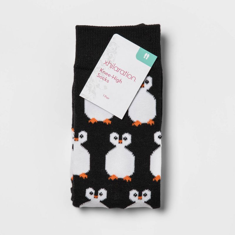 Women's Penguin Knee High Socks - Xhilaration™ Black 4-10