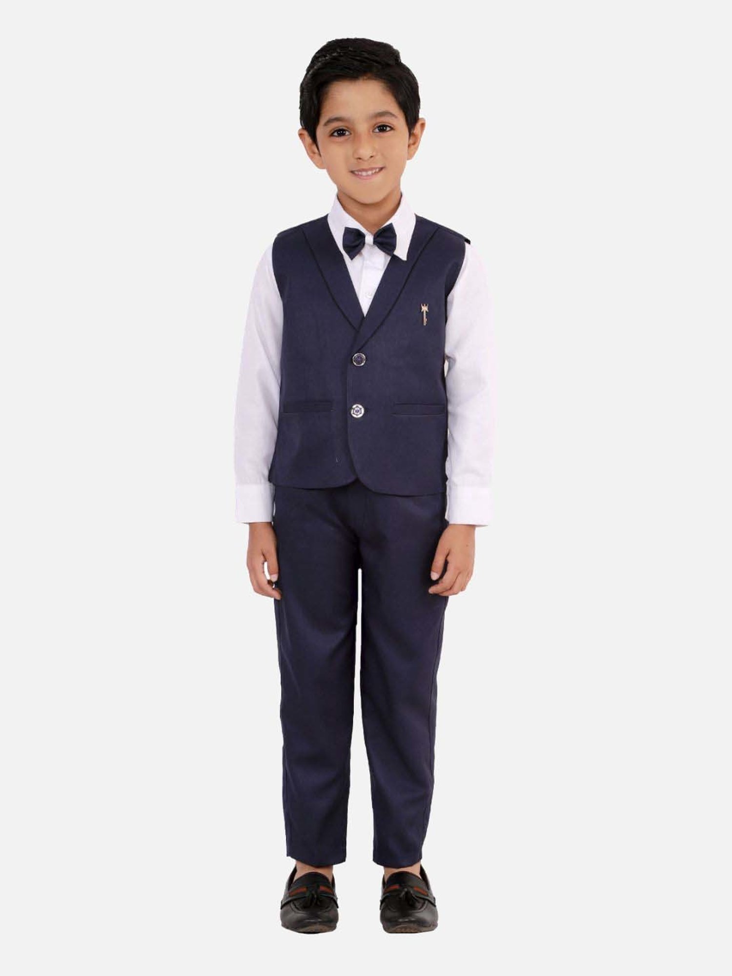 Fourfolds Boys Navy Blue Solid Full Sleeves Clothing Set
