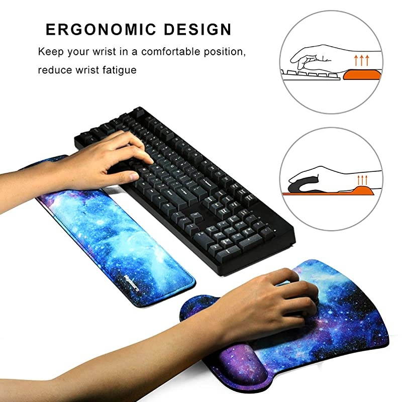 Wrist Rests for Keyboard and Mouse Comfortable Memory Foam Wrist Support Pad Ergonomic Design Easy Typing for Office Home Gaming Using