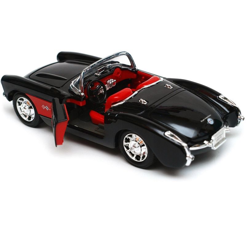 1957 Chevrolet Corvette Convertible Black and Red with Red Interior "NEX Models" 1/24 Diecast Model Car by Welly