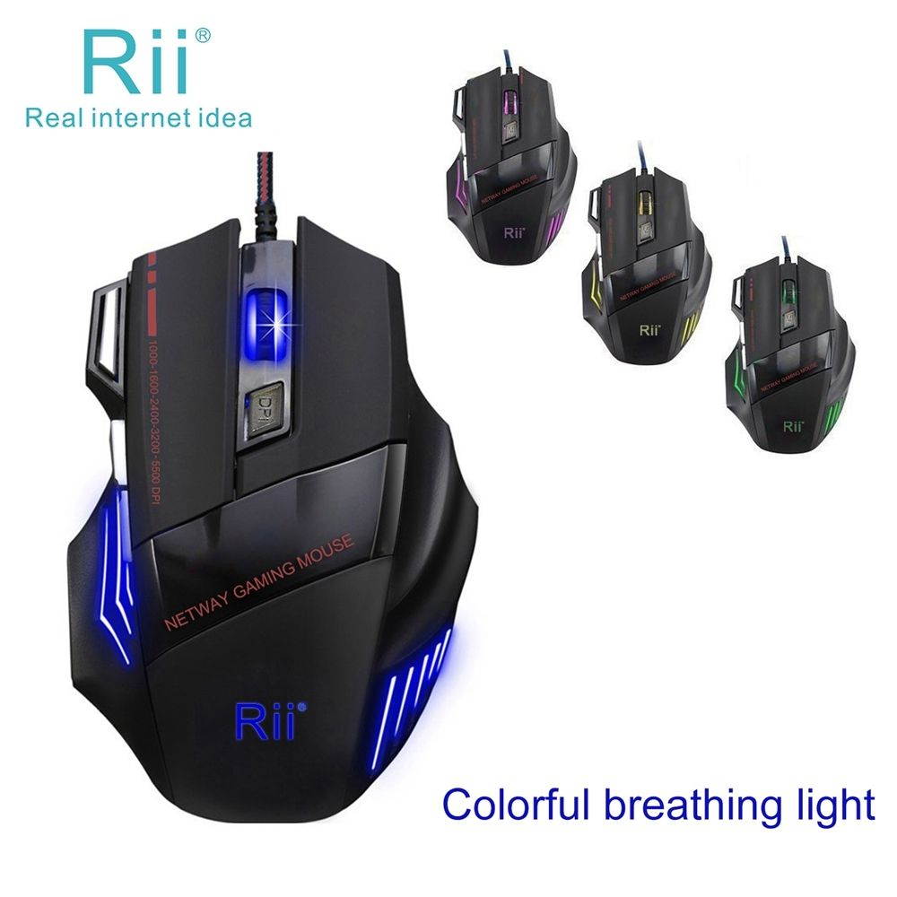 Rii USB Wired Gaming Mouse RM600 5500DPI 7 Buttons Computer Mouse Game Mice
