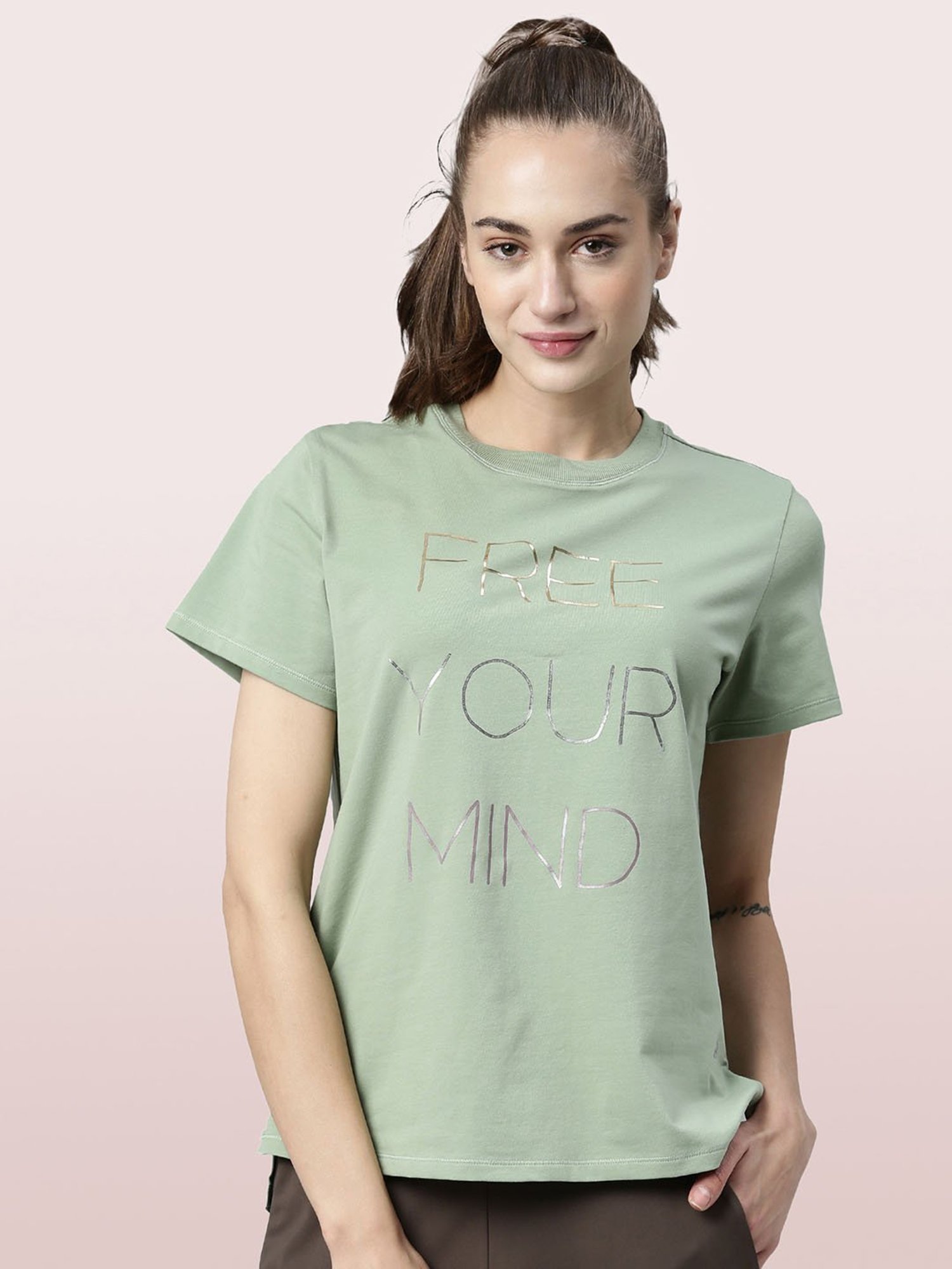 Enamor Green Graphic Print T-Shirt