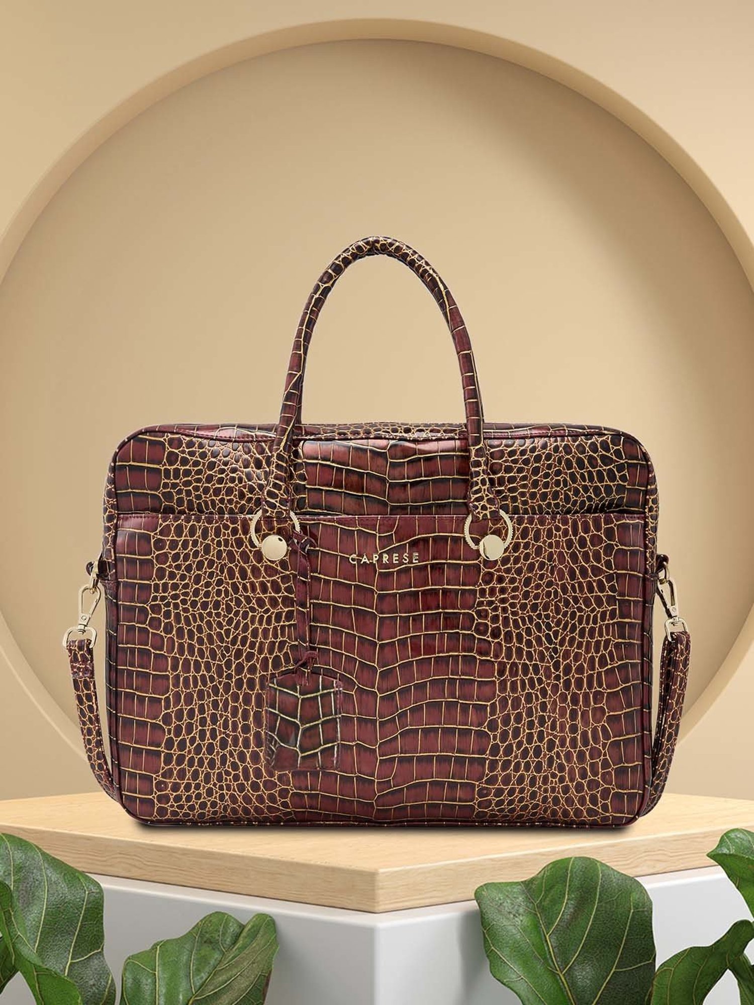 Caprese MIRANDA Burgundy Faux Leather Large Laptop Messenger Bag