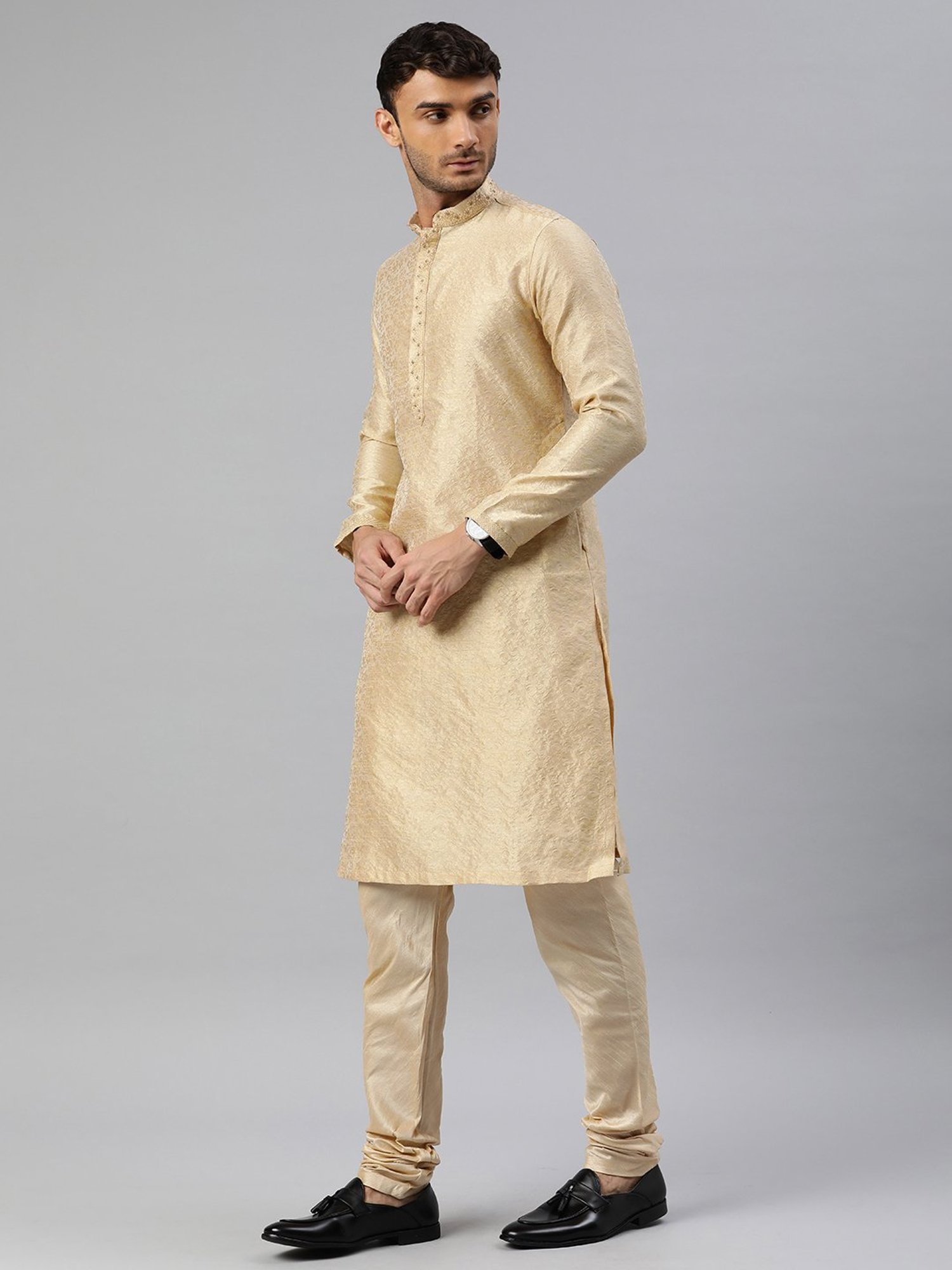 Manthan Beige Regular Fit Self Design Kurta & Churidar Set