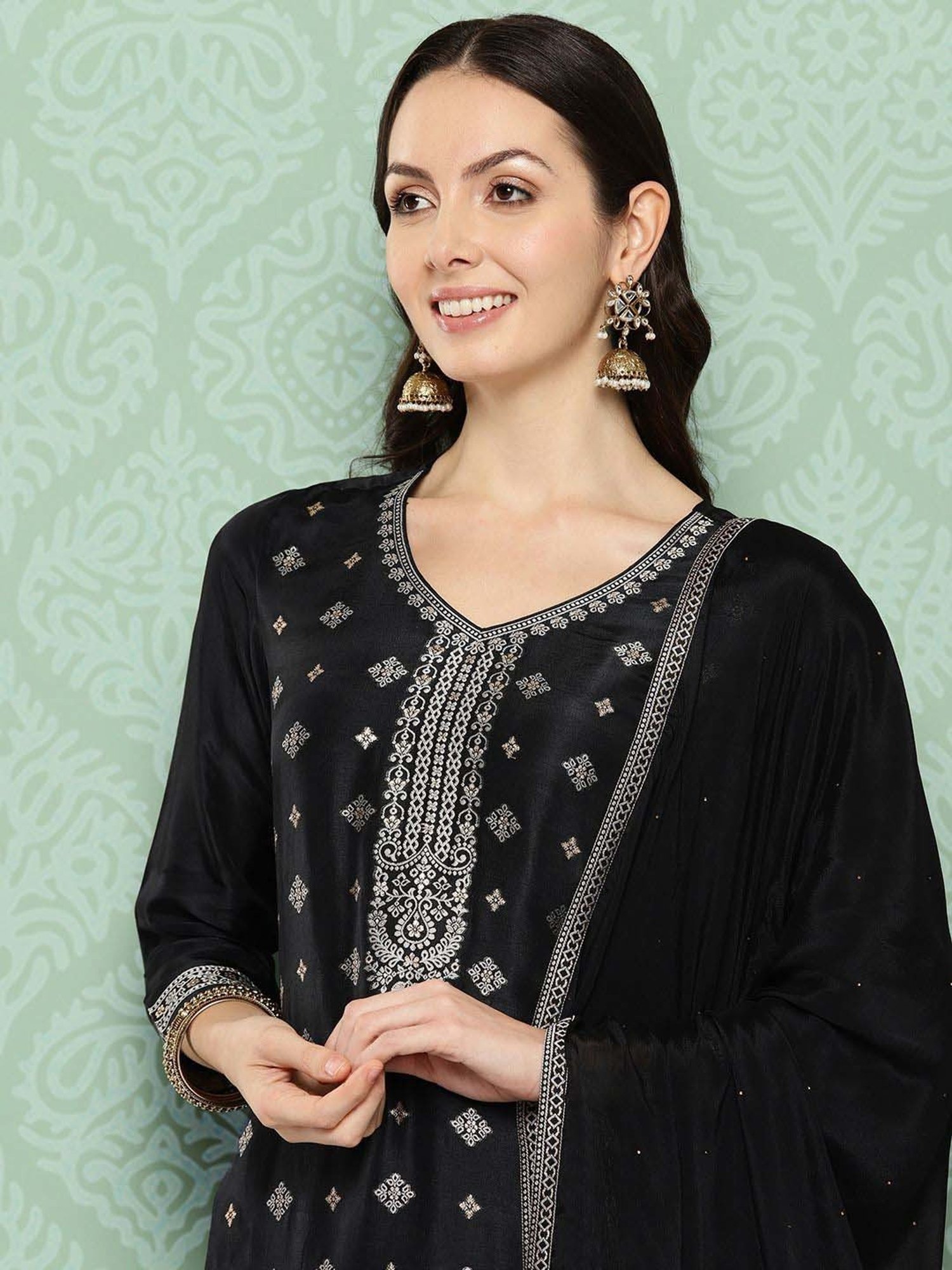 Libas Black Embroidered Kurta Pant Set With Dupatta