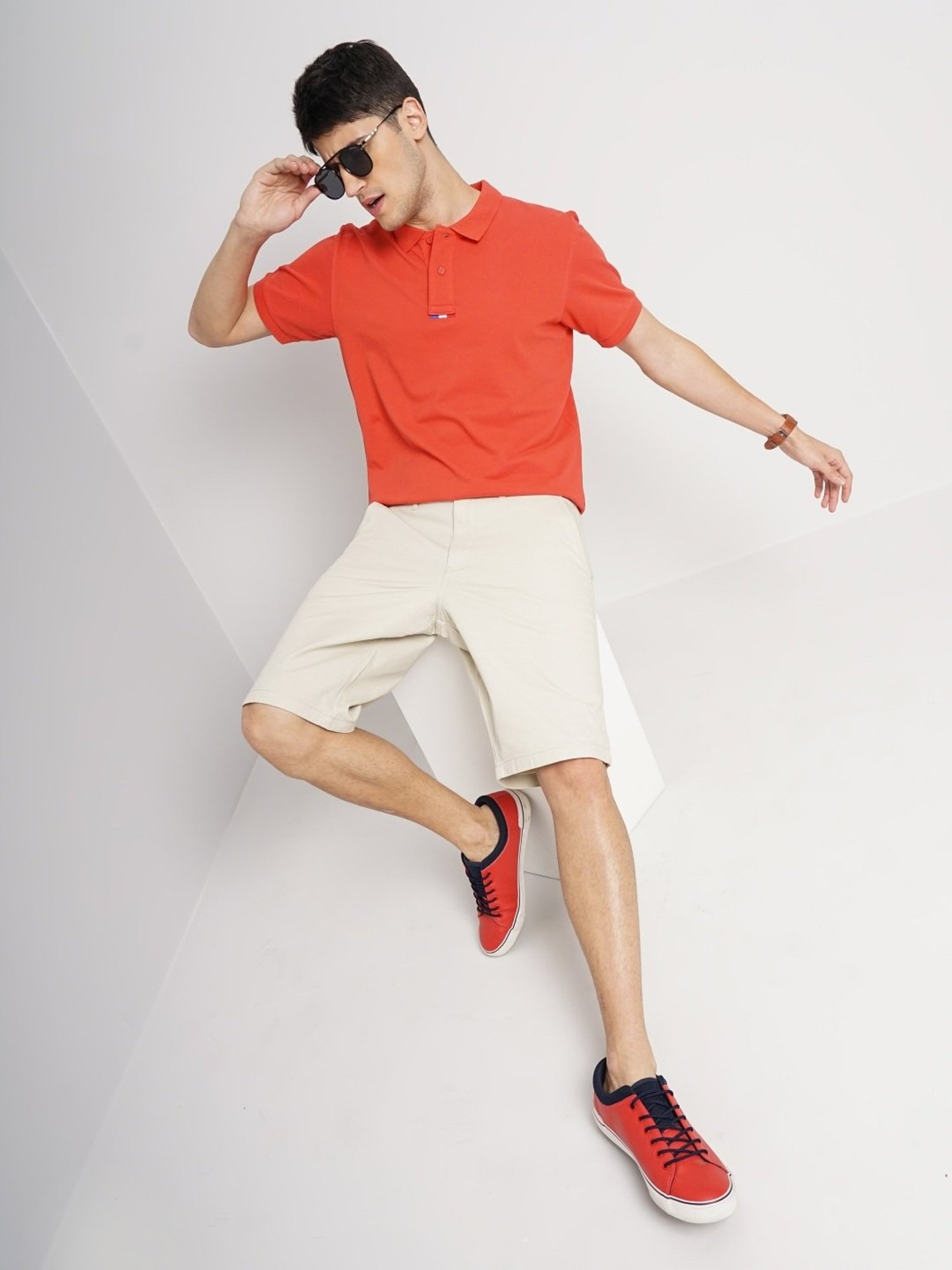 Celio Orange Cotton Regular Fit Polo T-Shirt