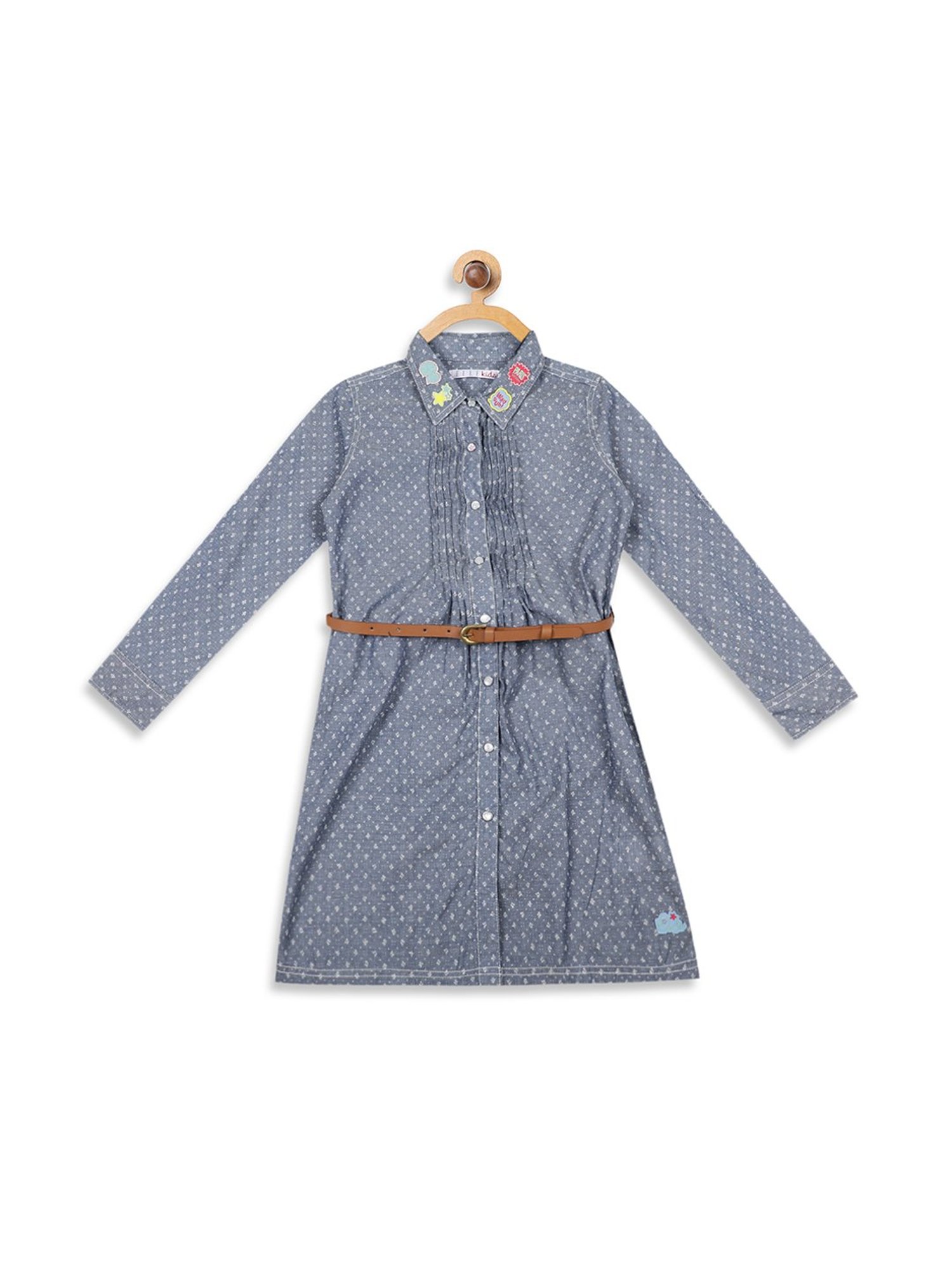 Elle Kids Blue Printed Dress With Belt