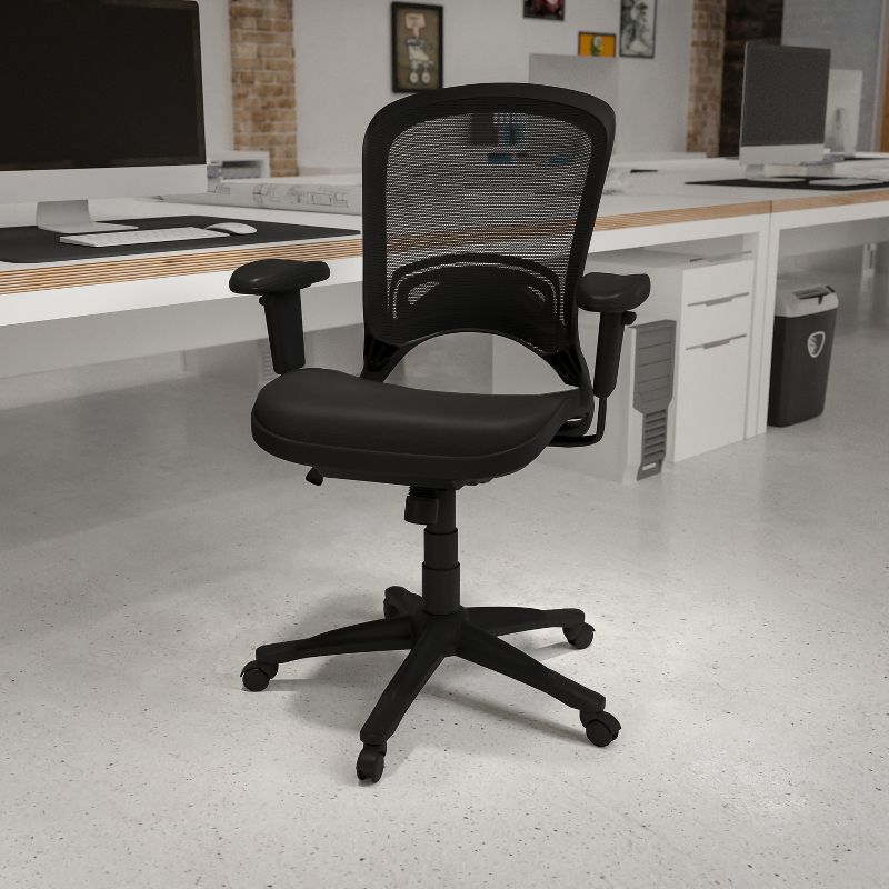 Emma and Oliver Mid-Back Transparent Black Mesh Swivel Office Chair with Adjustable Arms