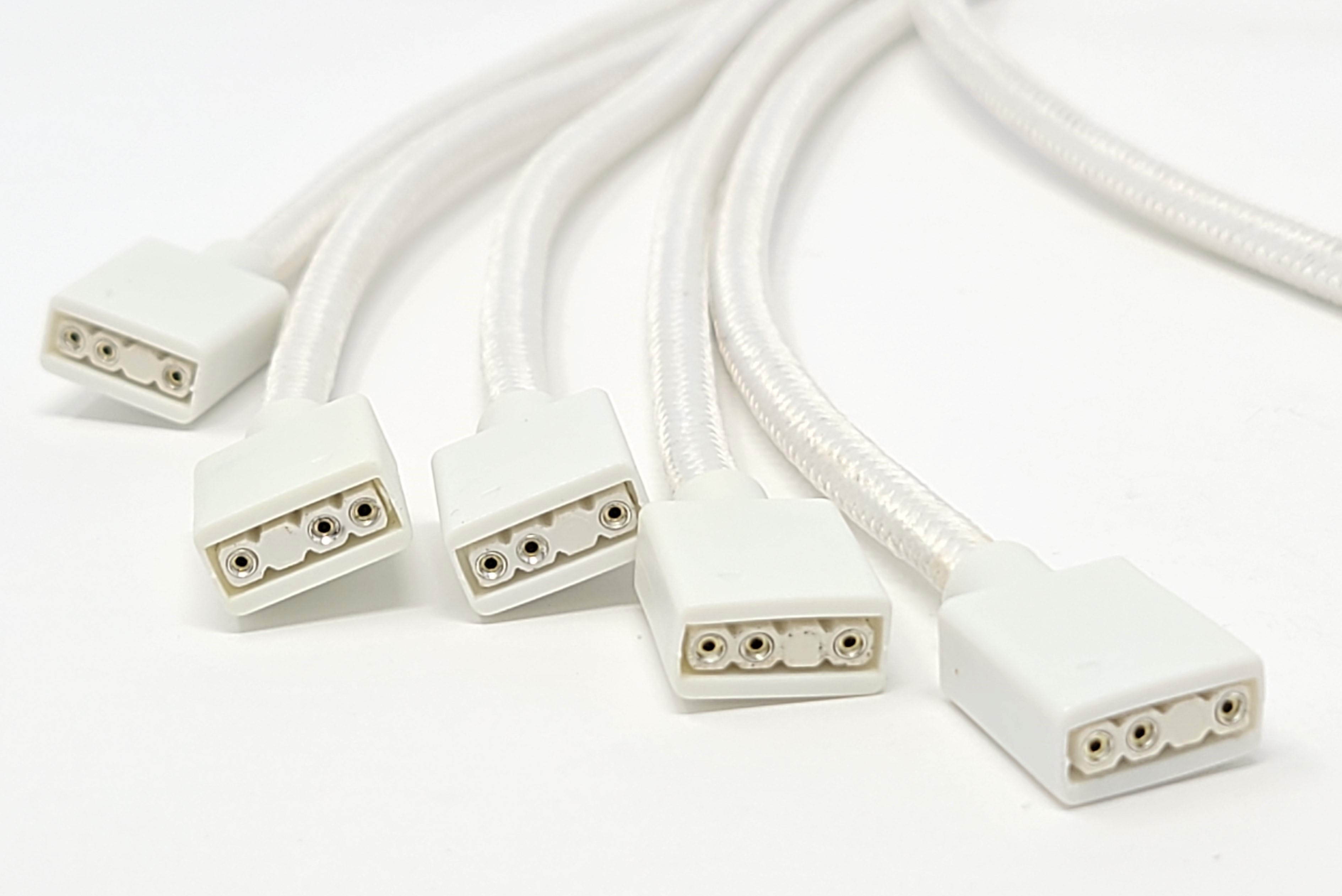 Micro Connectors 70cm Premium Sleeved 3-Pin 1 to 5 Addressable (ARGB) Splitter Cable (White)