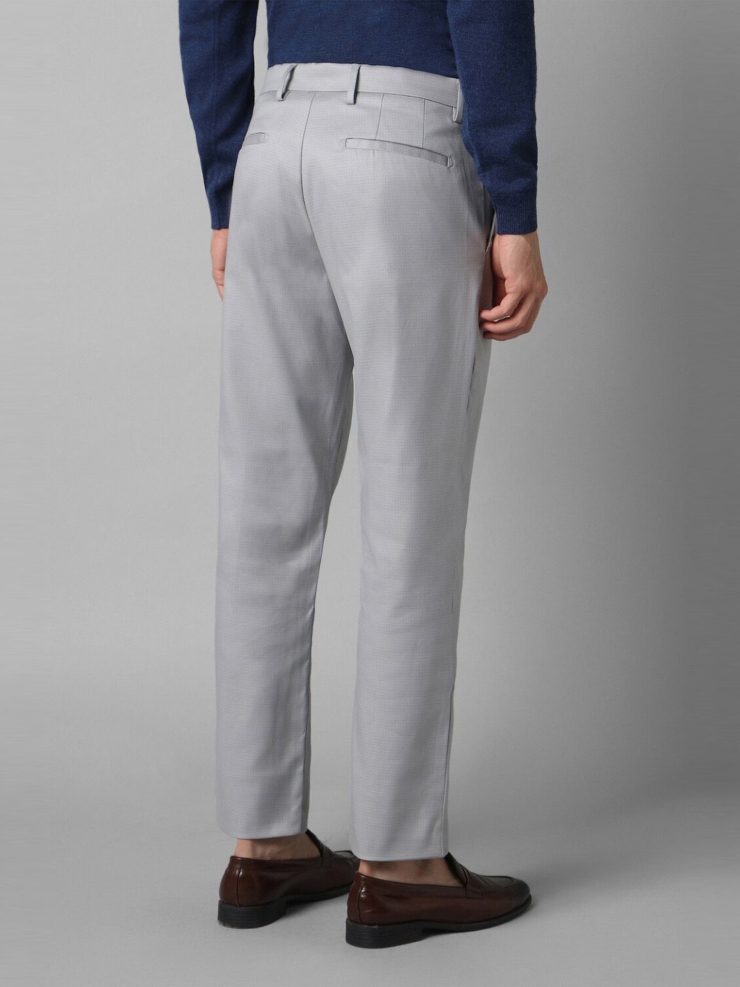 Louis Philippe Grey Regular Fit Checks Trousers