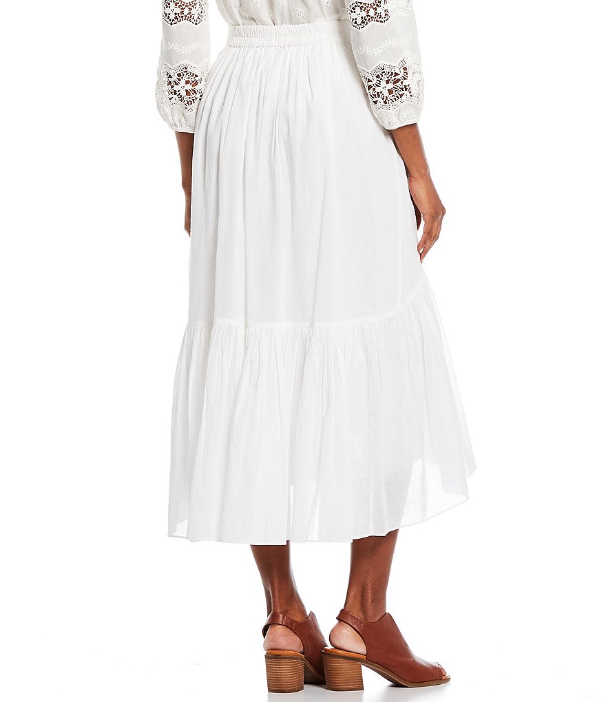 Reba Pull-On Hi-Low Flounce Hem Cotton Voile Skirt
