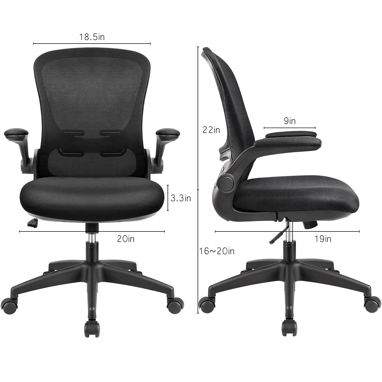 Furmax Office Chair Mesh Desk Chair with Adjustable Arms Ergonomic Computer Chair Rolling Chair with Back and Lumbar Support (Black)