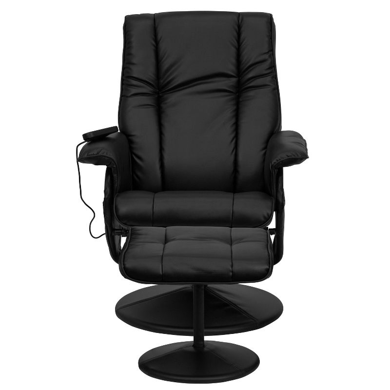 Flash Furniture Massaging Heat Controlled Adjustable Recliner and Ottoman with Wrapped Base in Black LeatherSoft