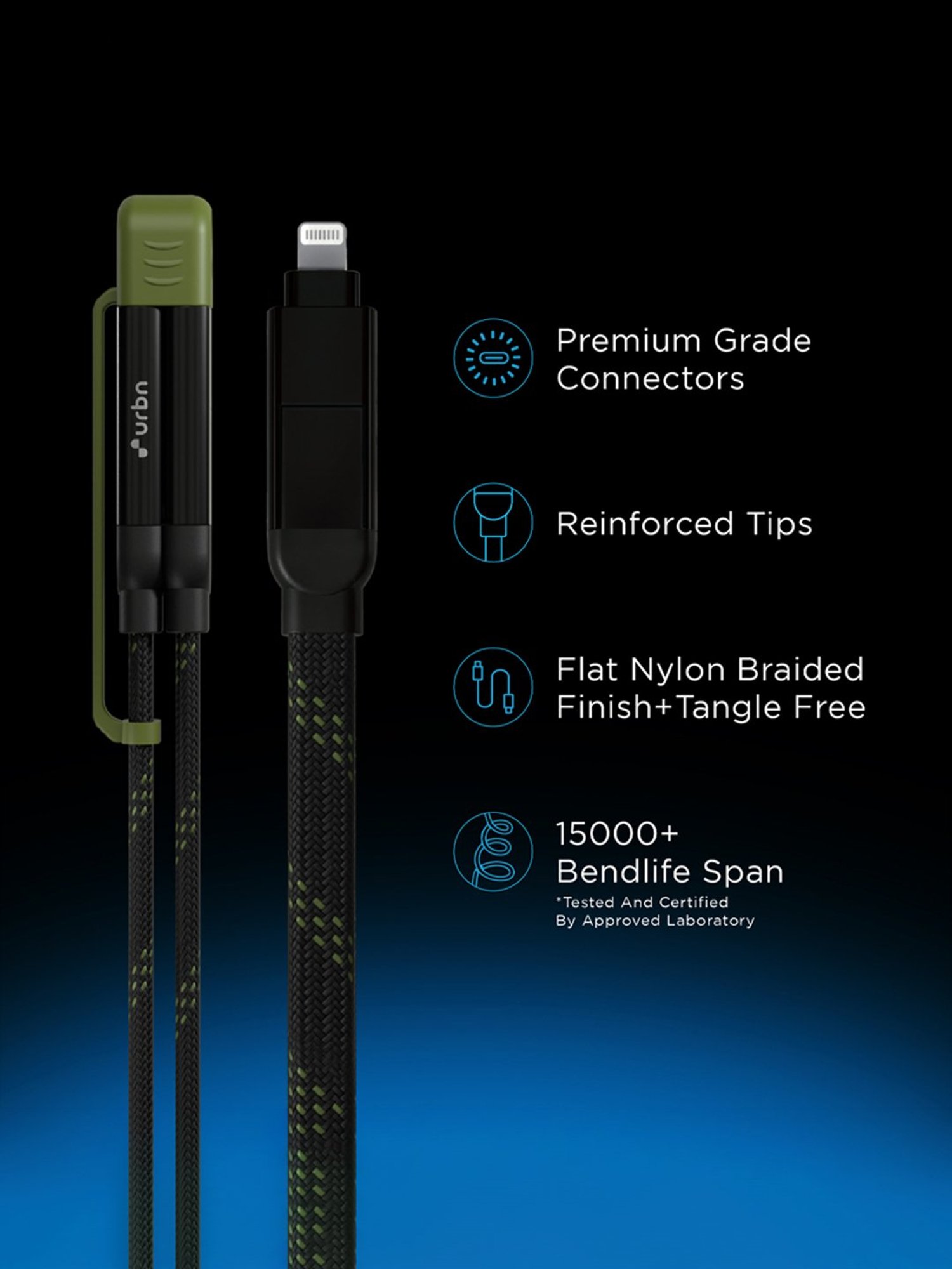 URBN 4 in 1 Quad Cable, Apple MFi Certified Type C to Lightning,USB to LTG, Type C to C (Camo)