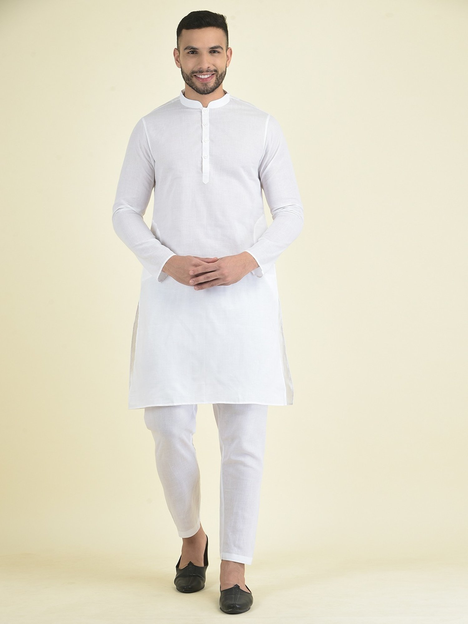 Deyann Yellow & White Cotton Regular Fit Embroidered Kurta Set With Jacket