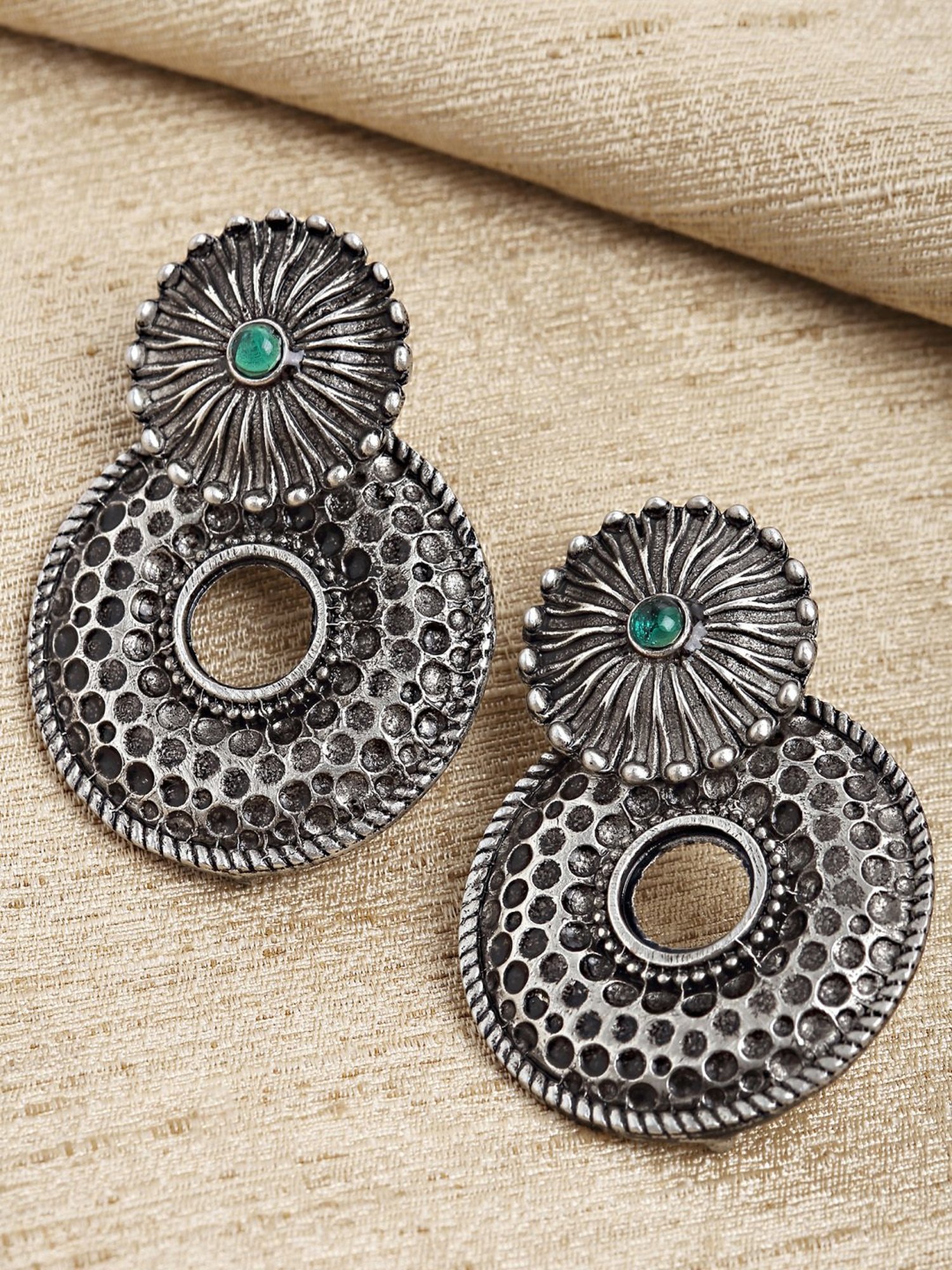 Karatcart Oxidized Silver Textured Stud Earrings for Women