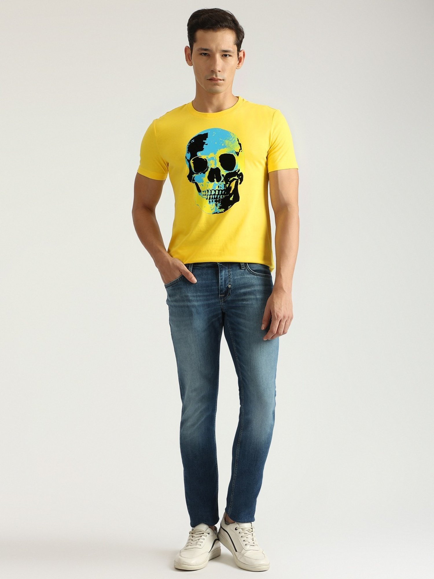 Antony Morato Yellow Pure Cotton Slim Fit Printed T-Shirt
