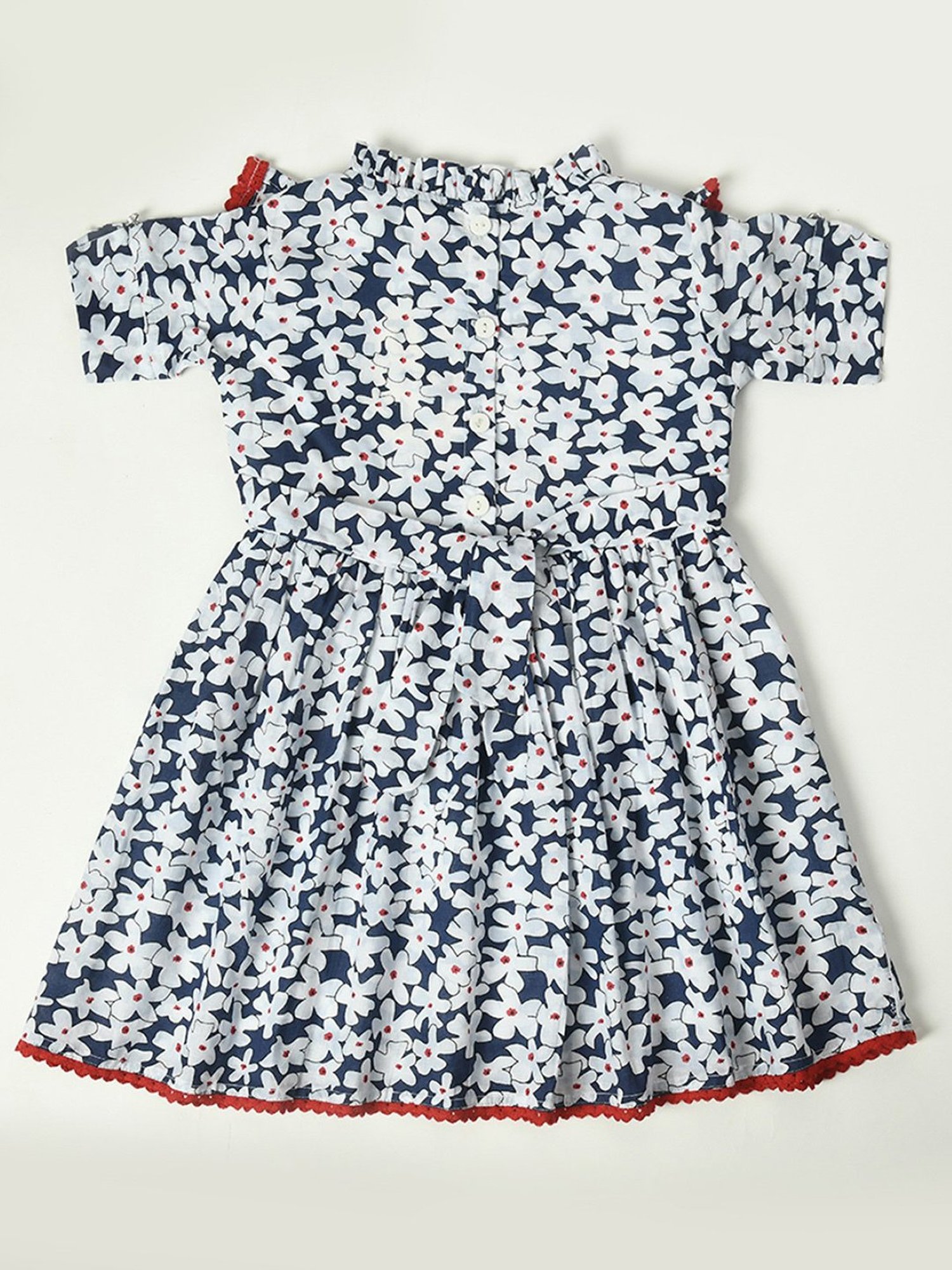 Bella Moda Kids Blue & White Floral Print Fit & Flare Dress with Bloomers